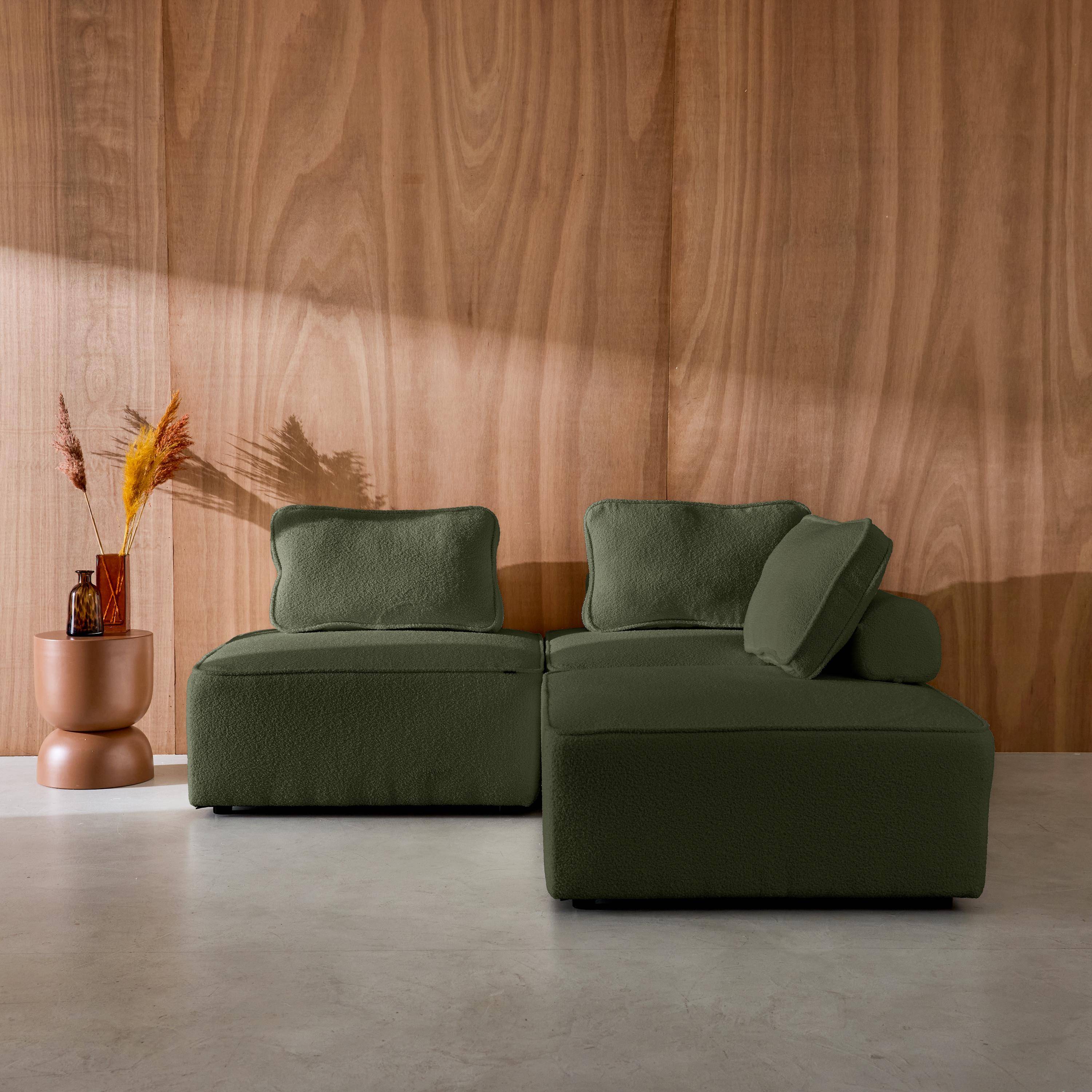 Sofá modular en tejido borreguito, 3 plazas, Bao, Verde kaki, 90x90x74 cm Photo1