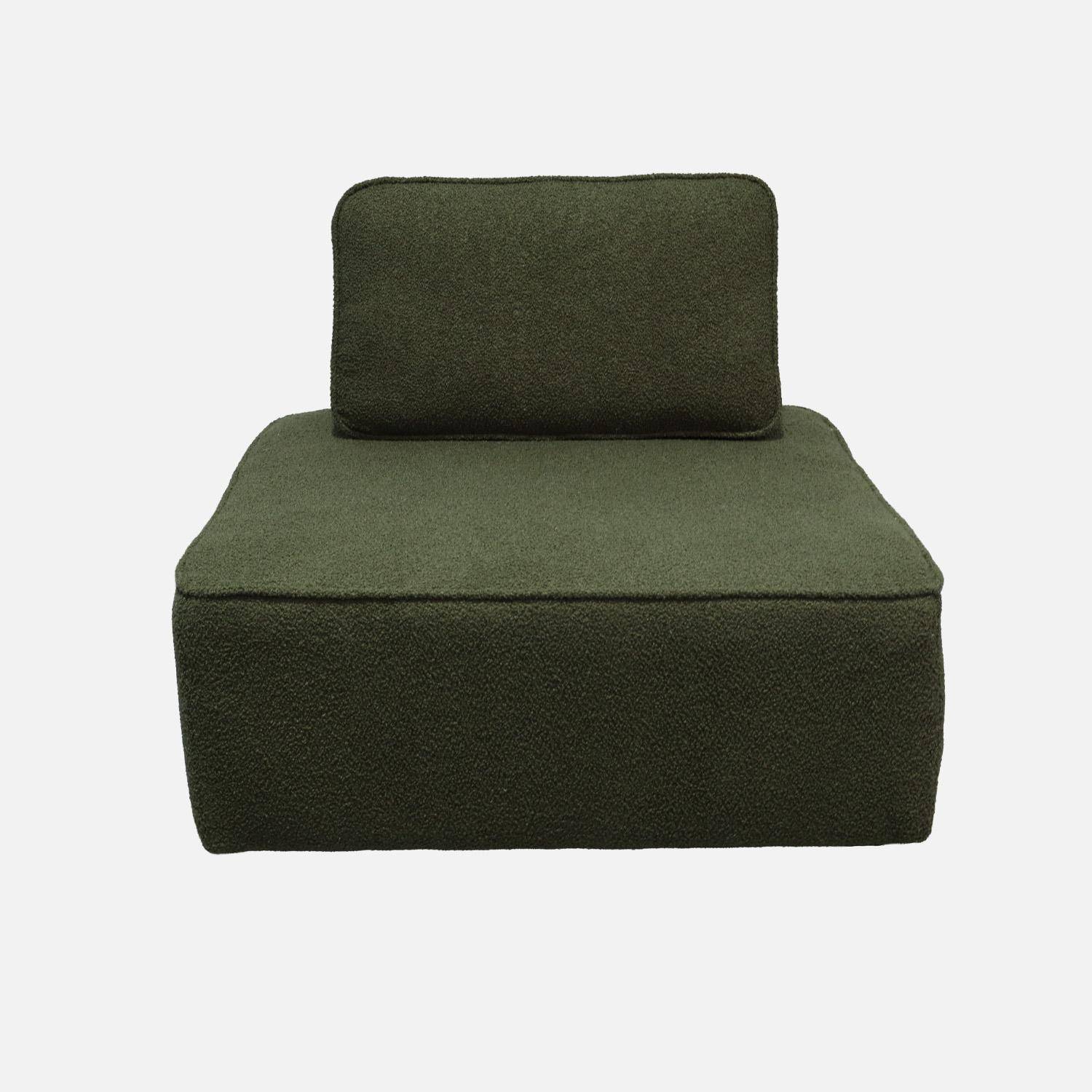 Lot de 3 chauffeuses pour canapé modulable tissu bouclette kaki 1 place Bao, L 90 x P 90 x H 74cm Photo3