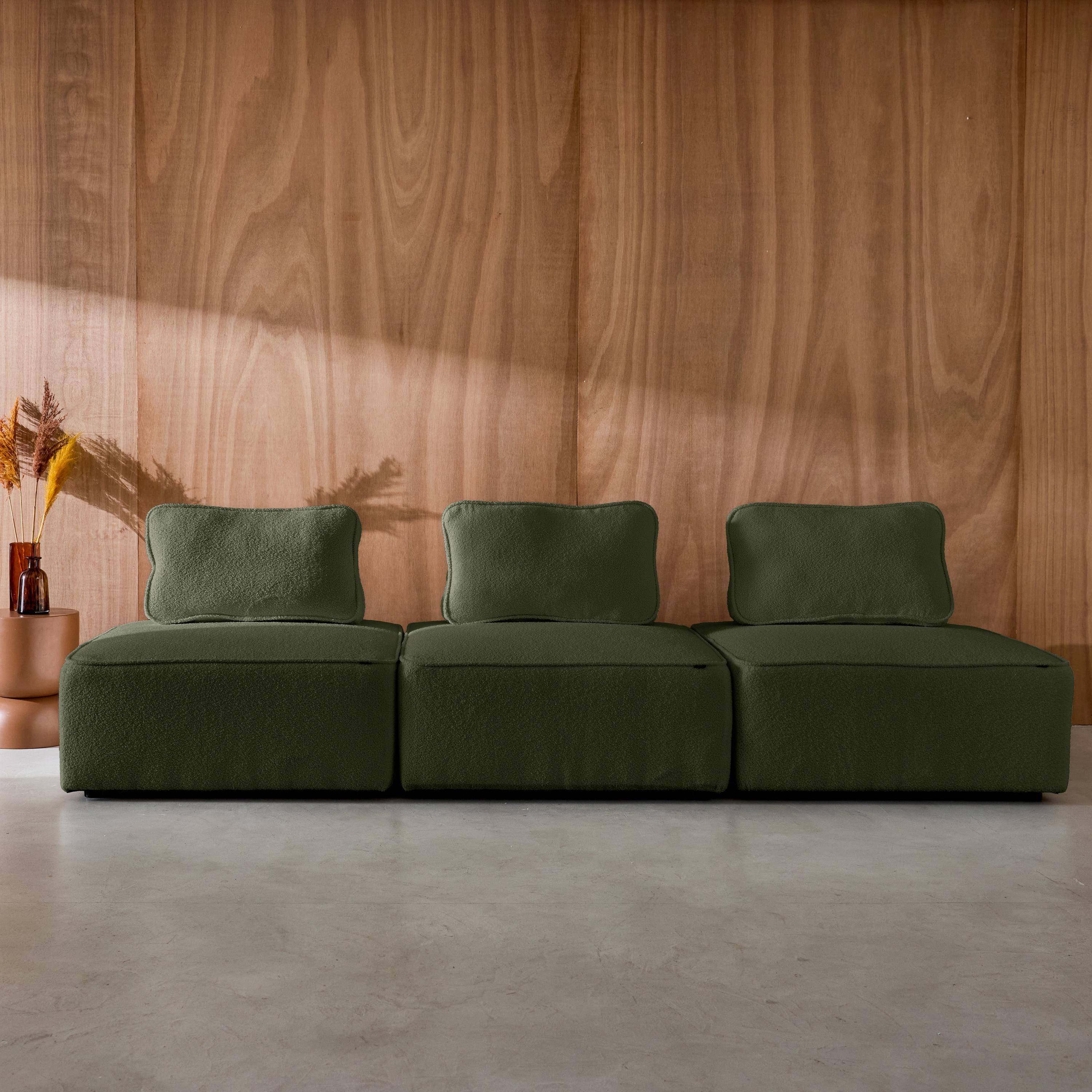 Sofá modular en tejido borreguito, 3 plazas, Bao, Verde kaki, 90x90x74 cm,sweeek,Photo3
