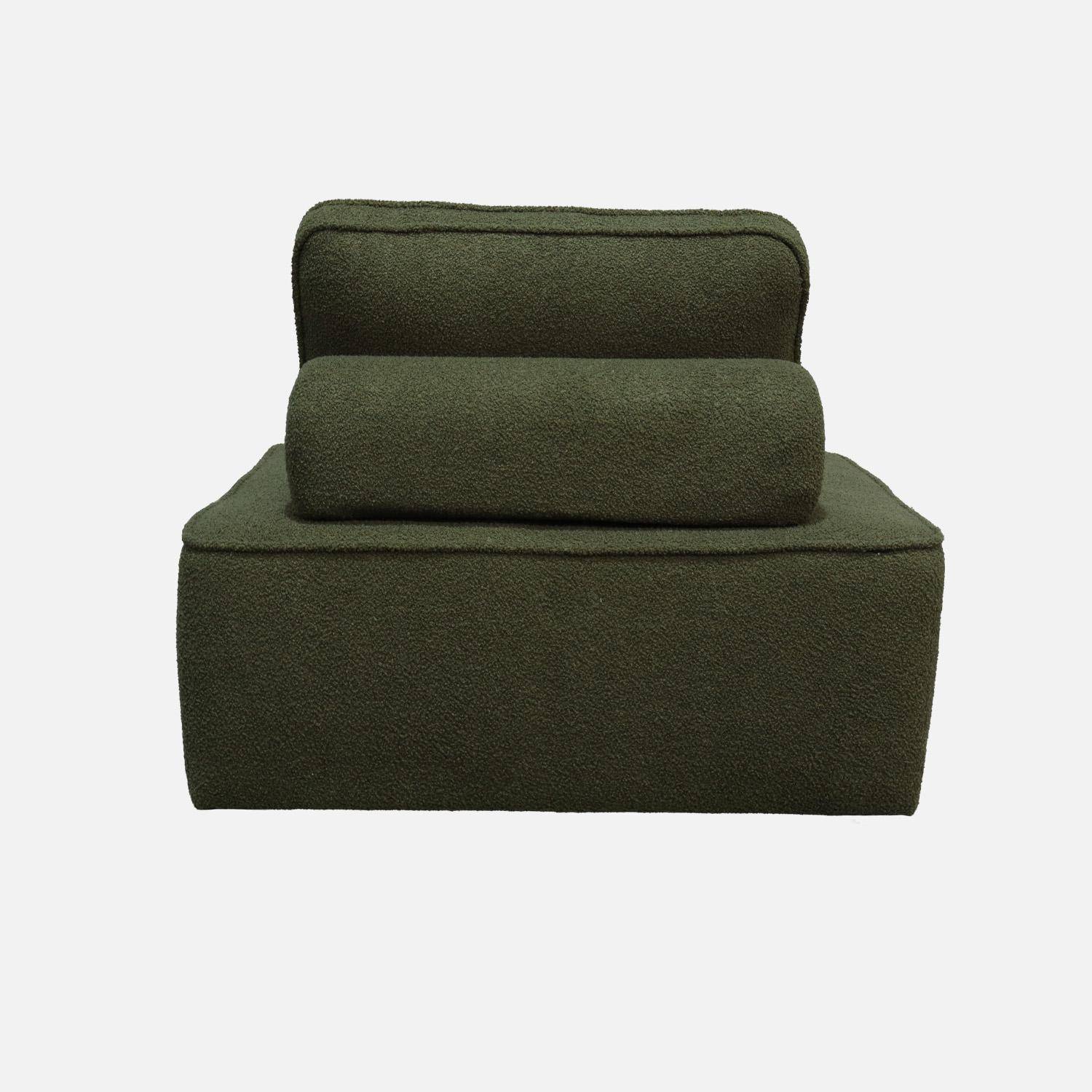Lot de 3 chauffeuses pour canapé modulable tissu bouclette kaki 1 place Bao, L 90 x P 90 x H 74cm Photo5