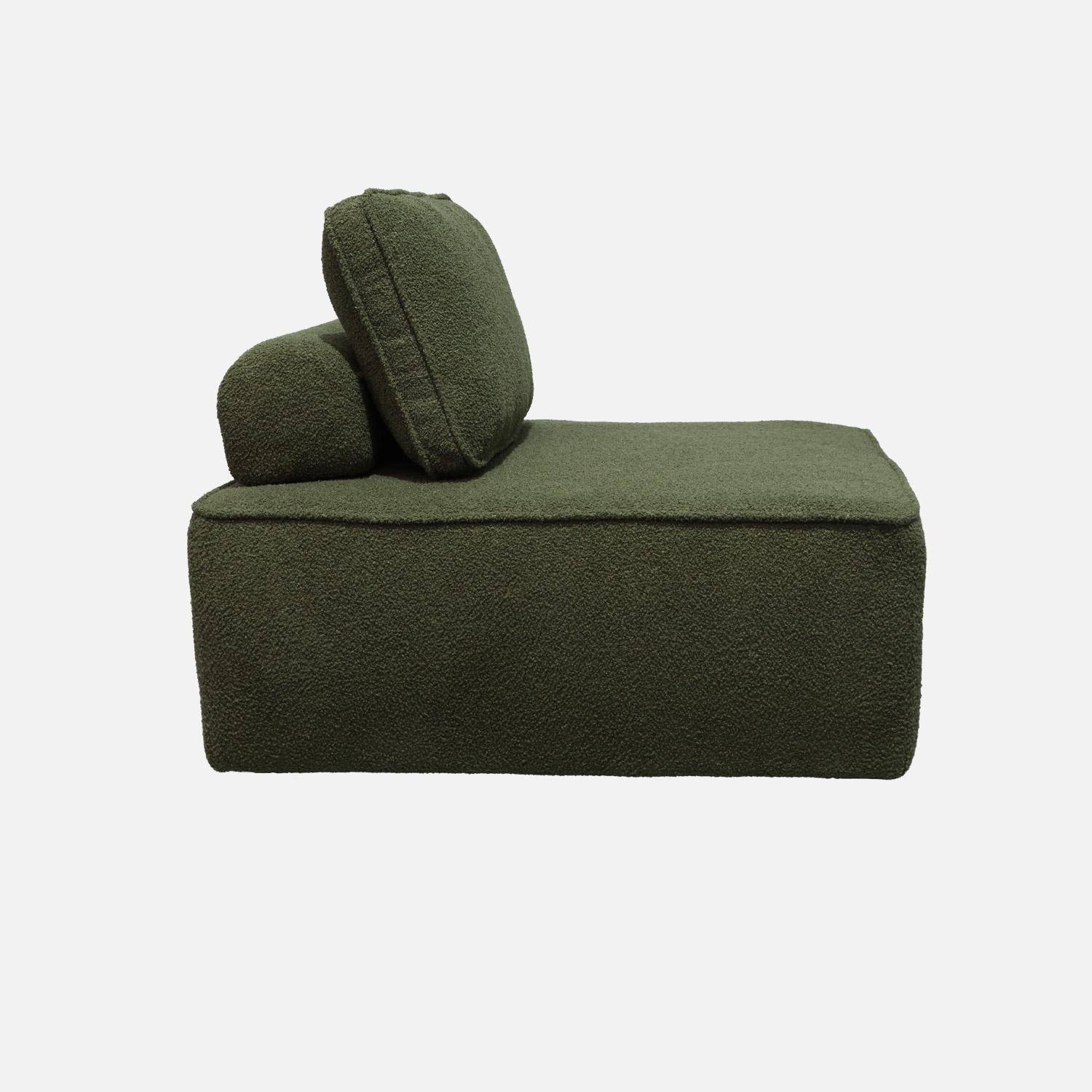 Lot de 3 chauffeuses pour canapé modulable tissu bouclette kaki 1 place Bao, L 90 x P 90 x H 74cm Photo4