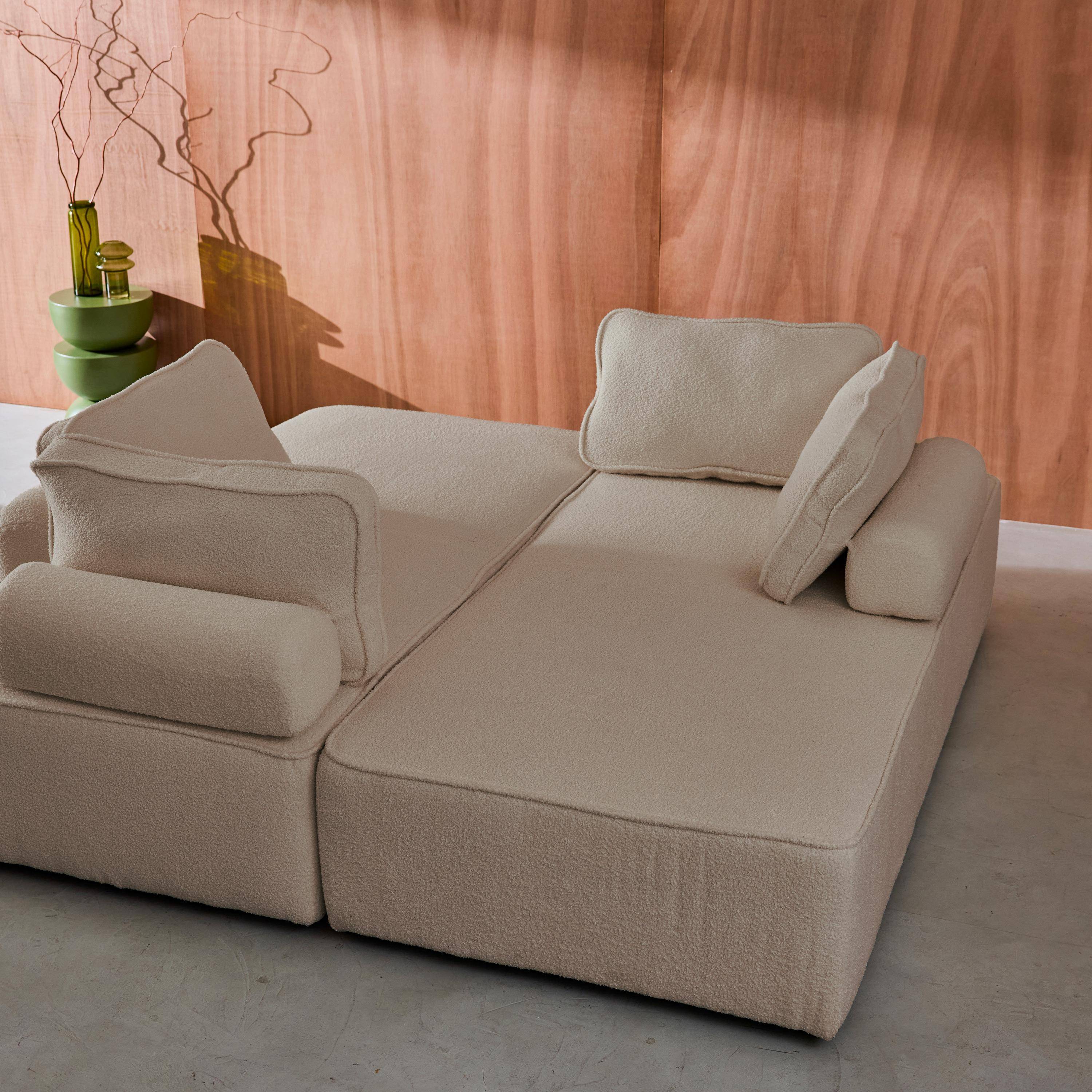 Zestaw 2 modułowych foteli do sofy z tkaniny bouclé w kolorze beżowym, 2-osobowych, szer. 180 × gł. 90 × wys. 74 cm - Bao Photo4