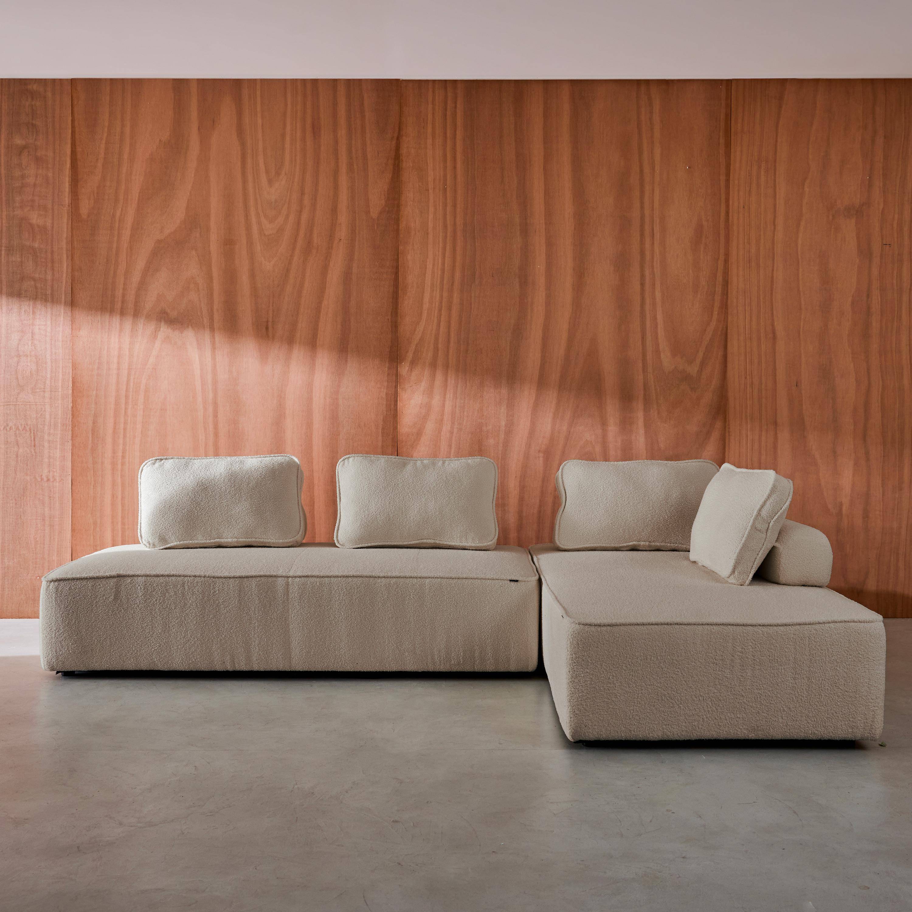 Zestaw 2 modułowych foteli do sofy z tkaniny bouclé w kolorze beżowym, 2-osobowych, szer. 180 × gł. 90 × wys. 74 cm - Bao,sweeek,Photo6