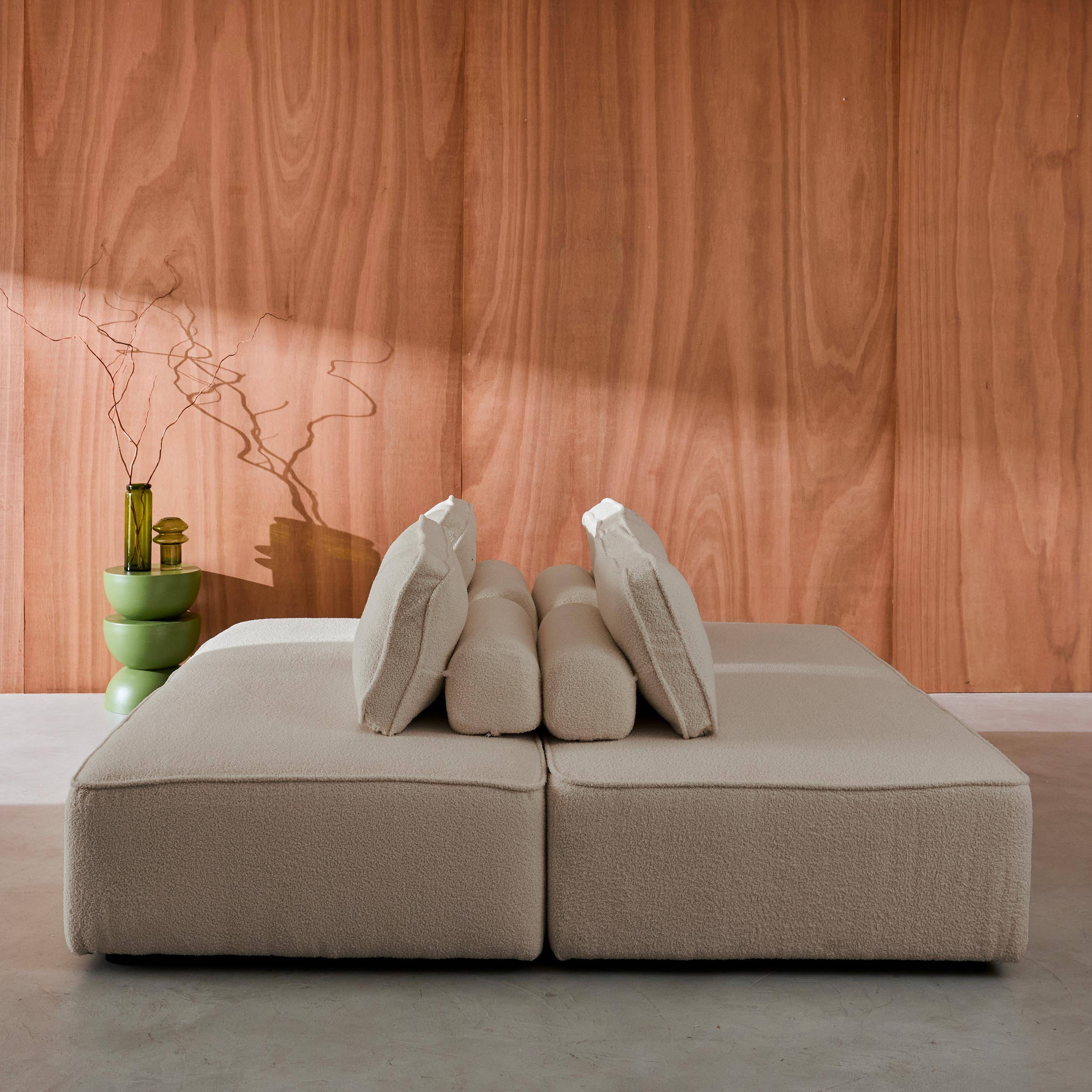 Zestaw 2 modułowych foteli do sofy z tkaniny bouclé w kolorze beżowym, 2-osobowych, szer. 180 × gł. 90 × wys. 74 cm - Bao Photo2