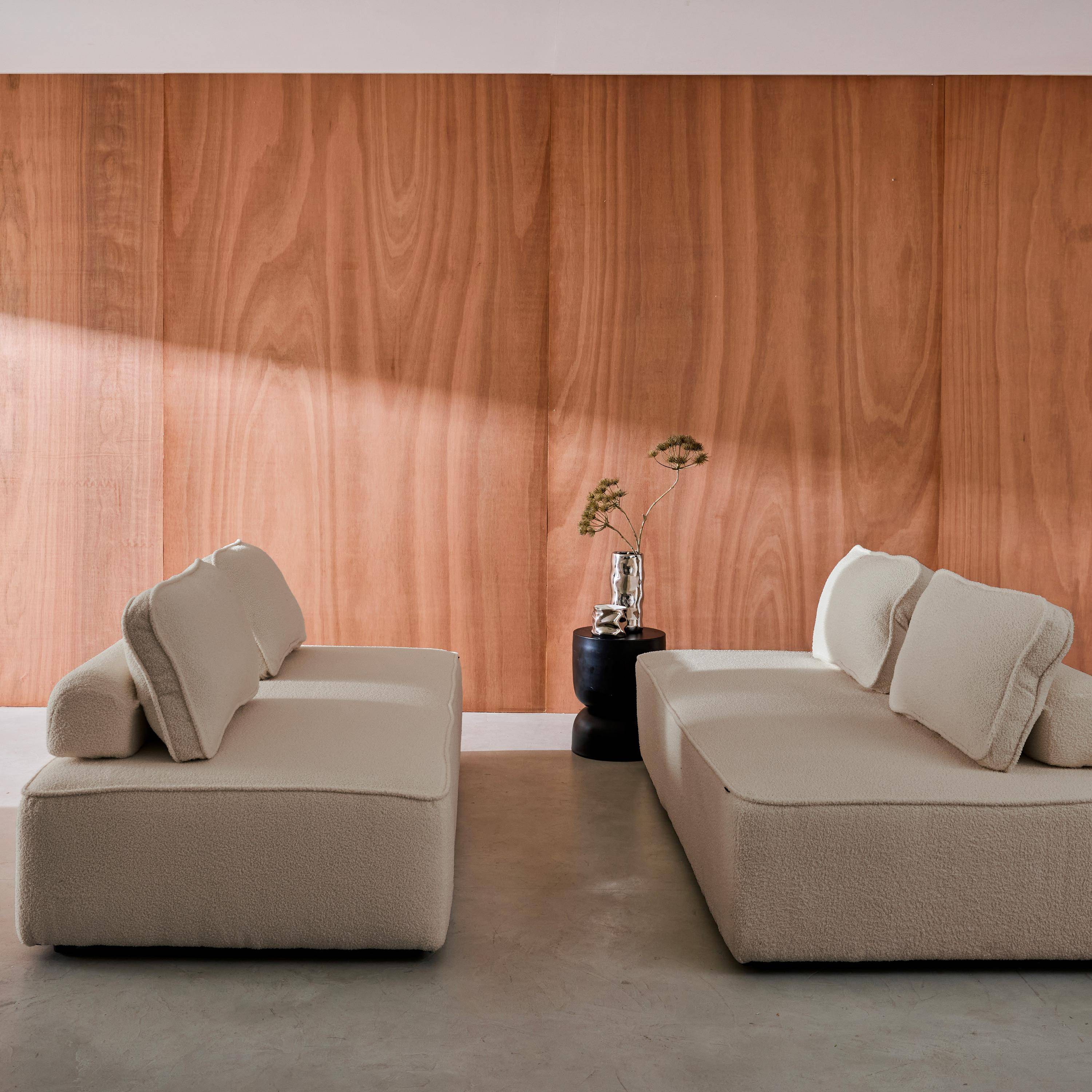 Zestaw 2 modułowych foteli do sofy z tkaniny bouclé w kolorze beżowym, 2-osobowych, szer. 180 × gł. 90 × wys. 74 cm - Bao,sweeek,Photo1