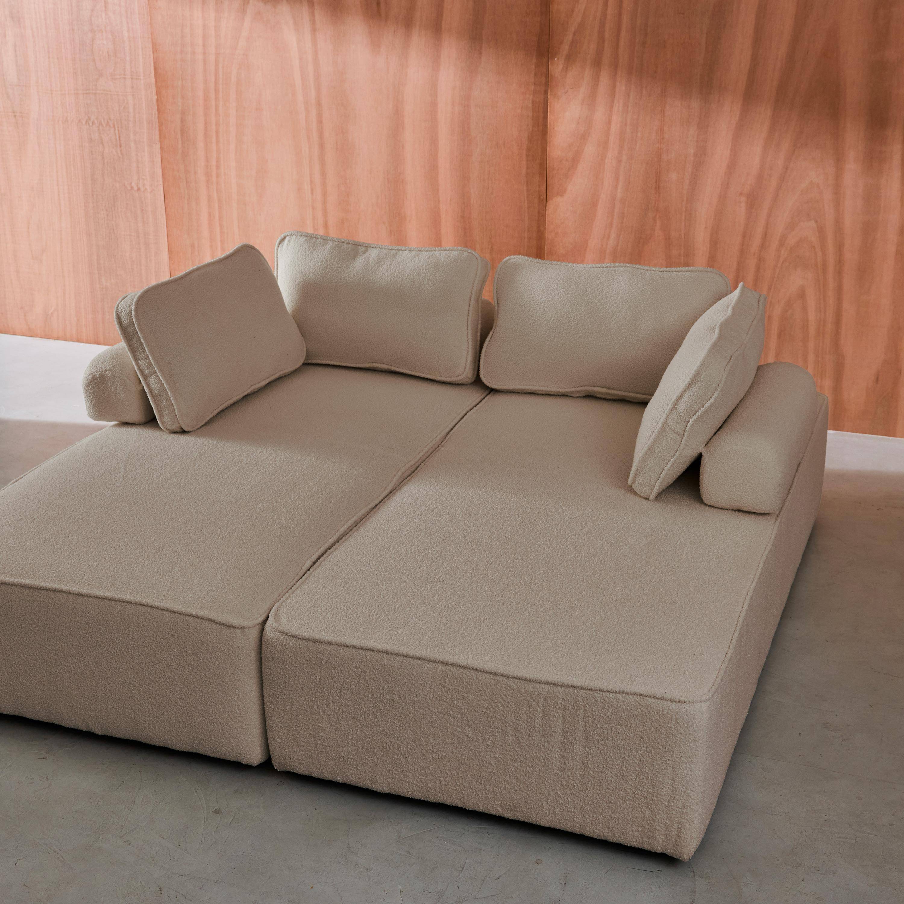 Zestaw 2 modułowych foteli do sofy z tkaniny bouclé w kolorze beżowym, 2-osobowych, szer. 180 × gł. 90 × wys. 74 cm - Bao,sweeek,Photo5