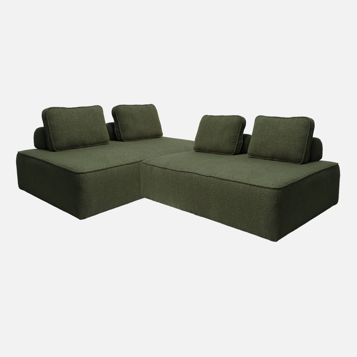 Chauffeuse modulable tissu bouclette kaki 2 places (lot de 2)