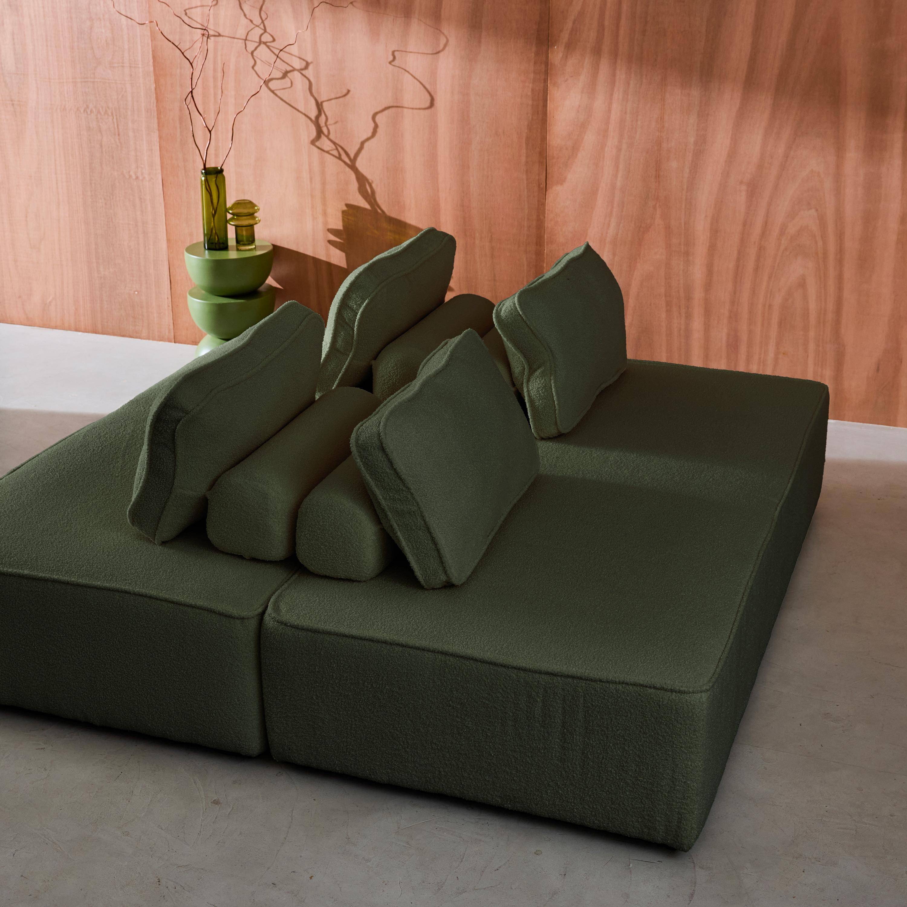 Set van 2 fauteuils beide 2-zits voor modulaire bank bouclé kaki L 180 x B 90 x H 74cm - Bao Photo3