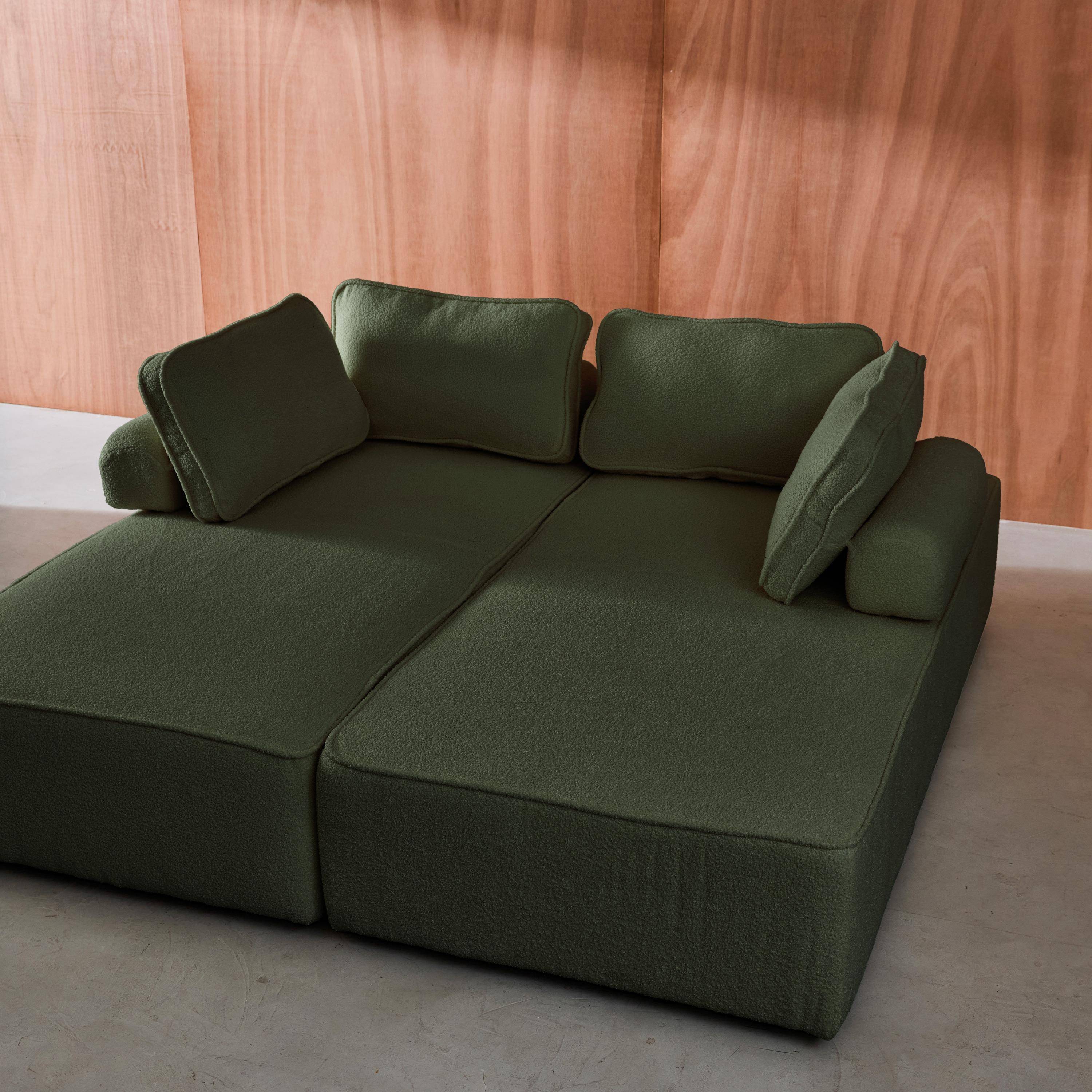 Set van 2 fauteuils beide 2-zits voor modulaire bank bouclé kaki L 180 x B 90 x H 74cm - Bao Photo5