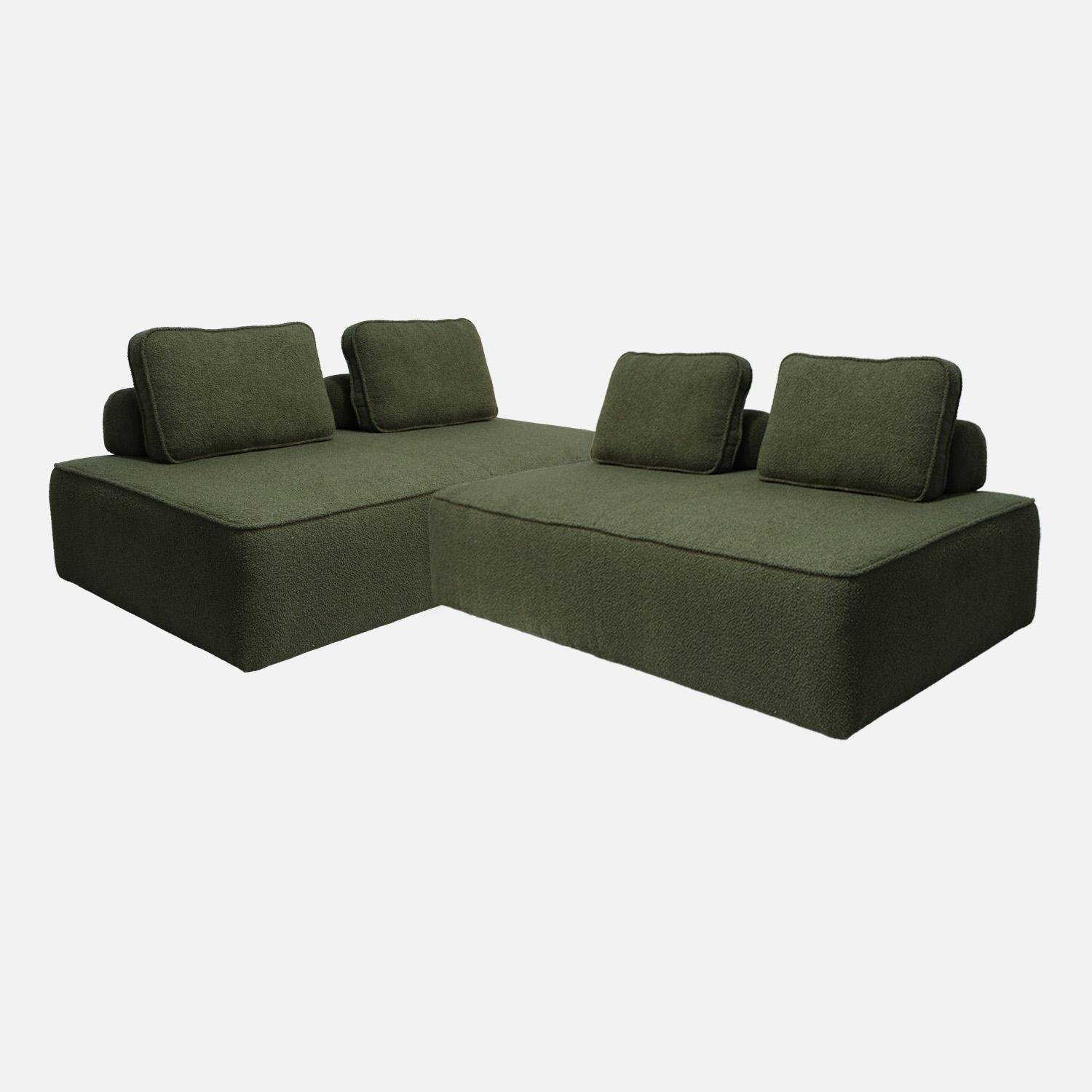 Sofá modular em tecido boucle de 4 lugares, Bao, Verde caqui, 180x90x74 cm Photo1