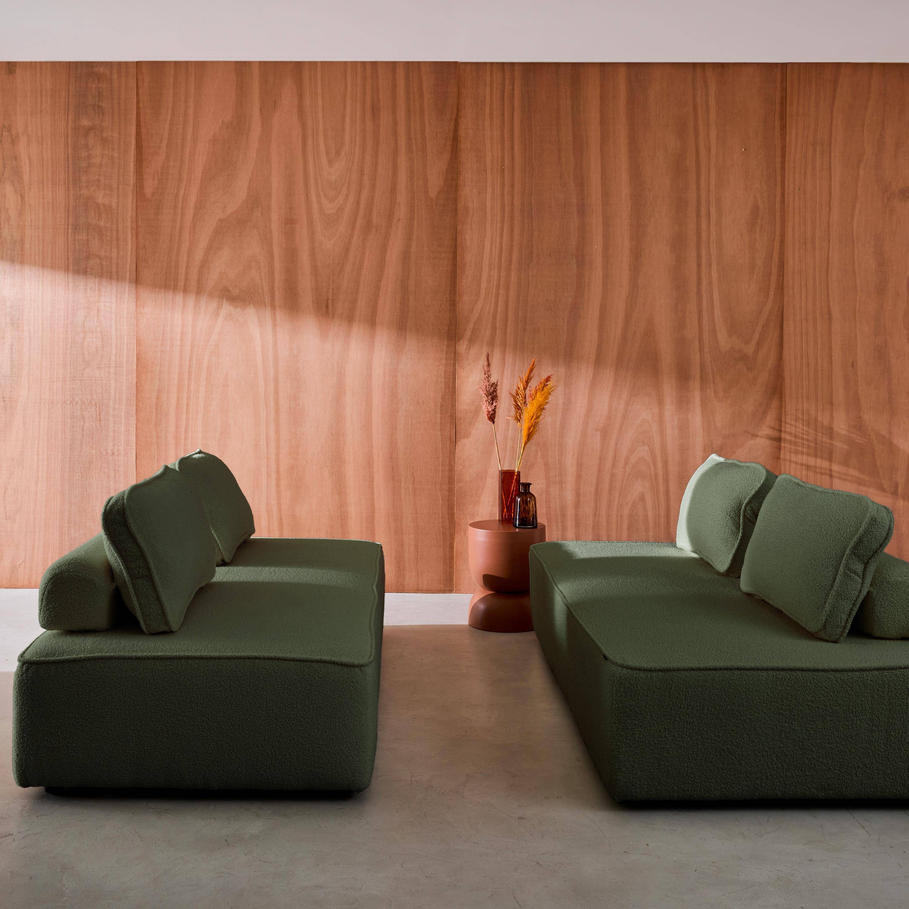 Set van 2 fauteuils beide 2-zits voor modulaire bank bouclé kaki L 180 x B 90 x H 74cm - Bao,sweeek,Photo1