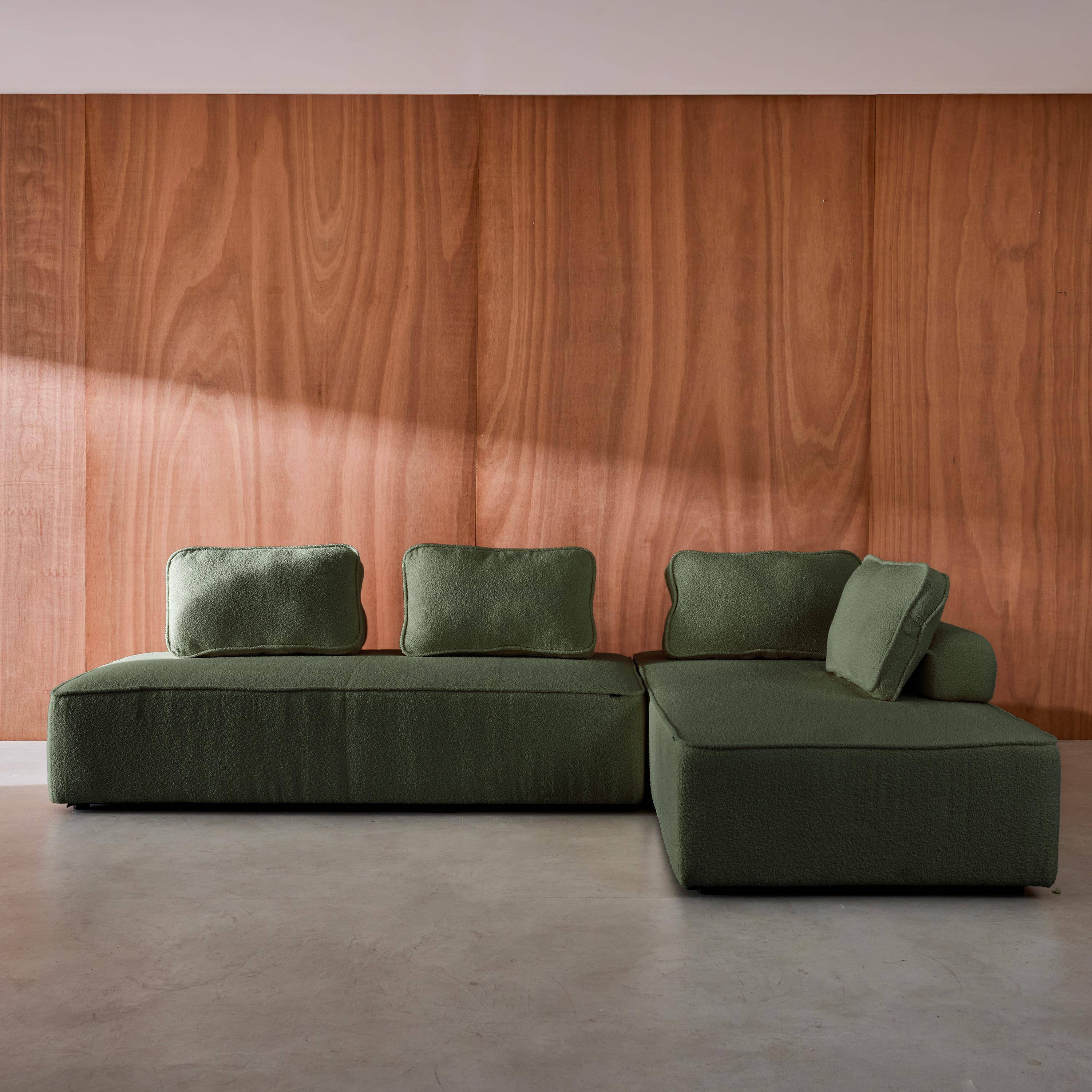 Set van 2 fauteuils beide 2-zits voor modulaire bank bouclé kaki L 180 x B 90 x H 74cm - Bao Photo6