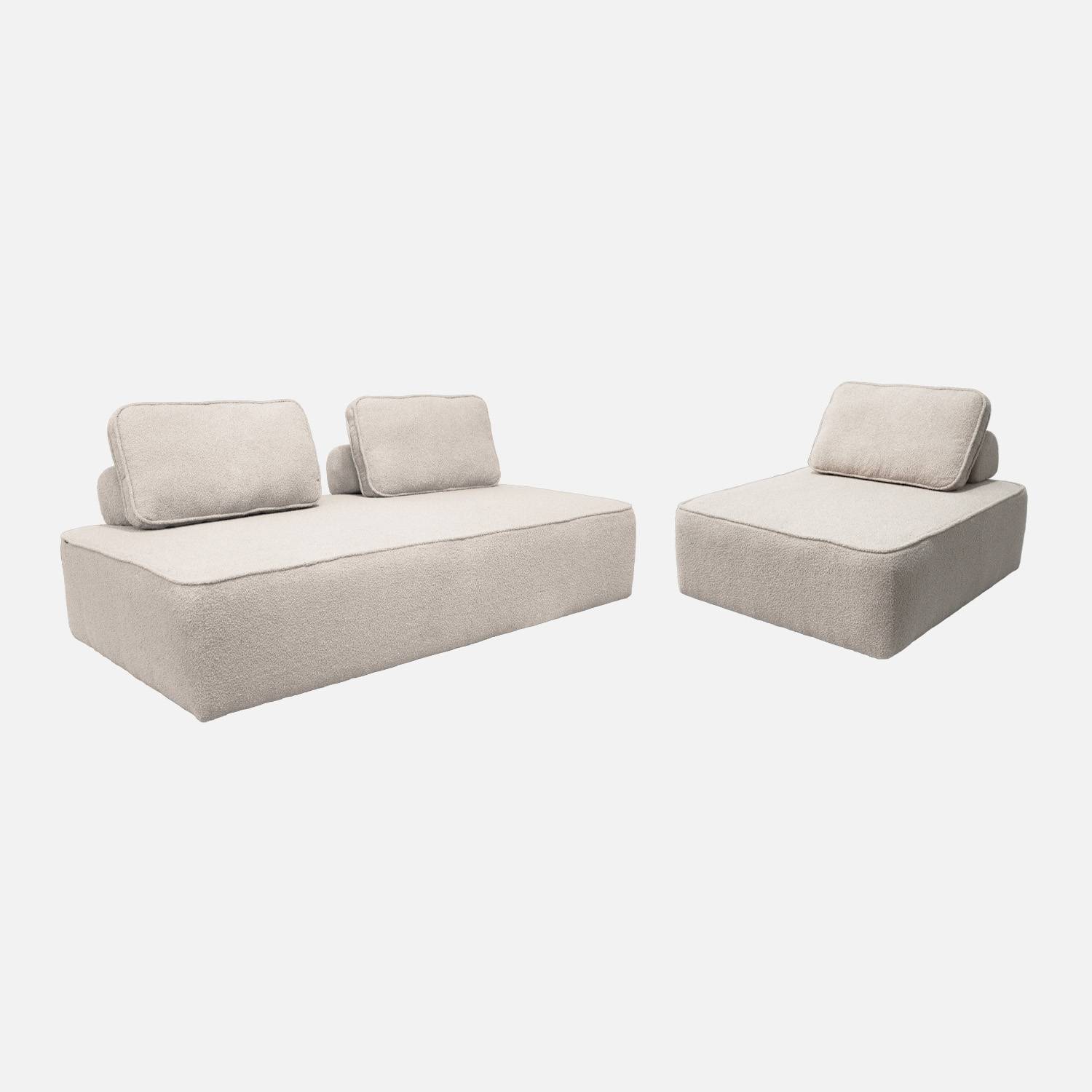 Ensemble chauffeuses 3 places bouclette beige