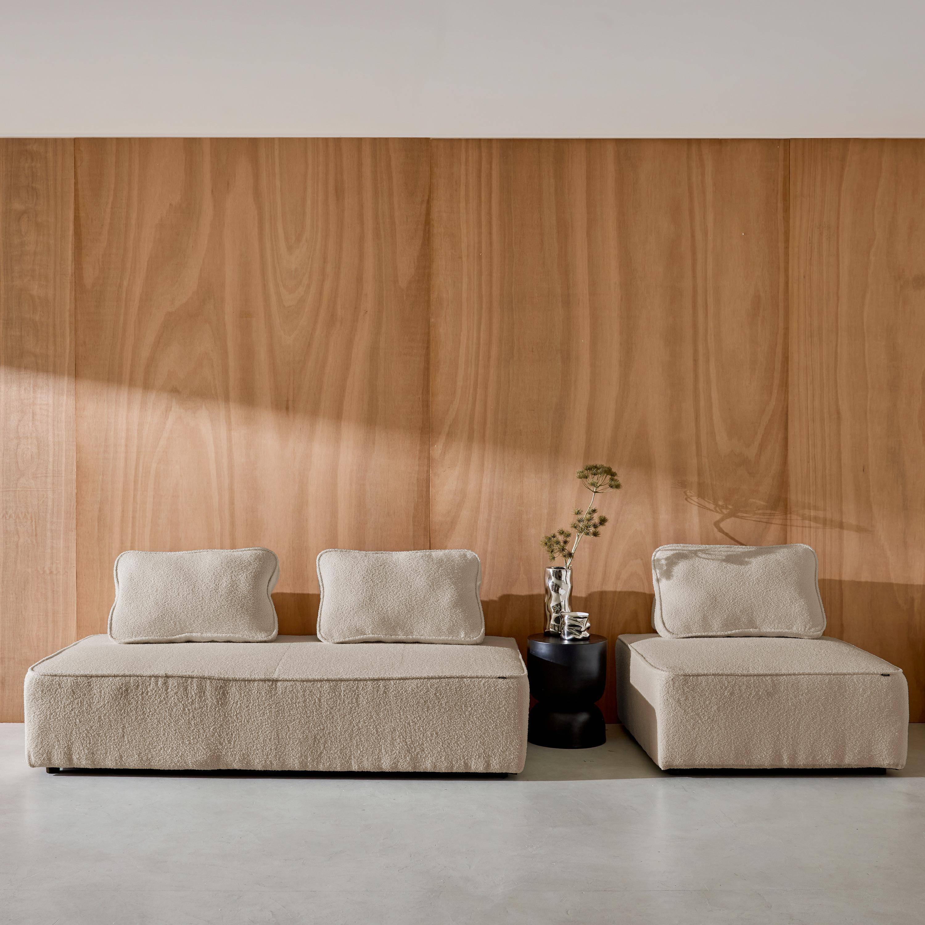 Sofá modular en tejido borreguito, 3 plazas, Bao, Beige, 180x90x74 cm Photo3