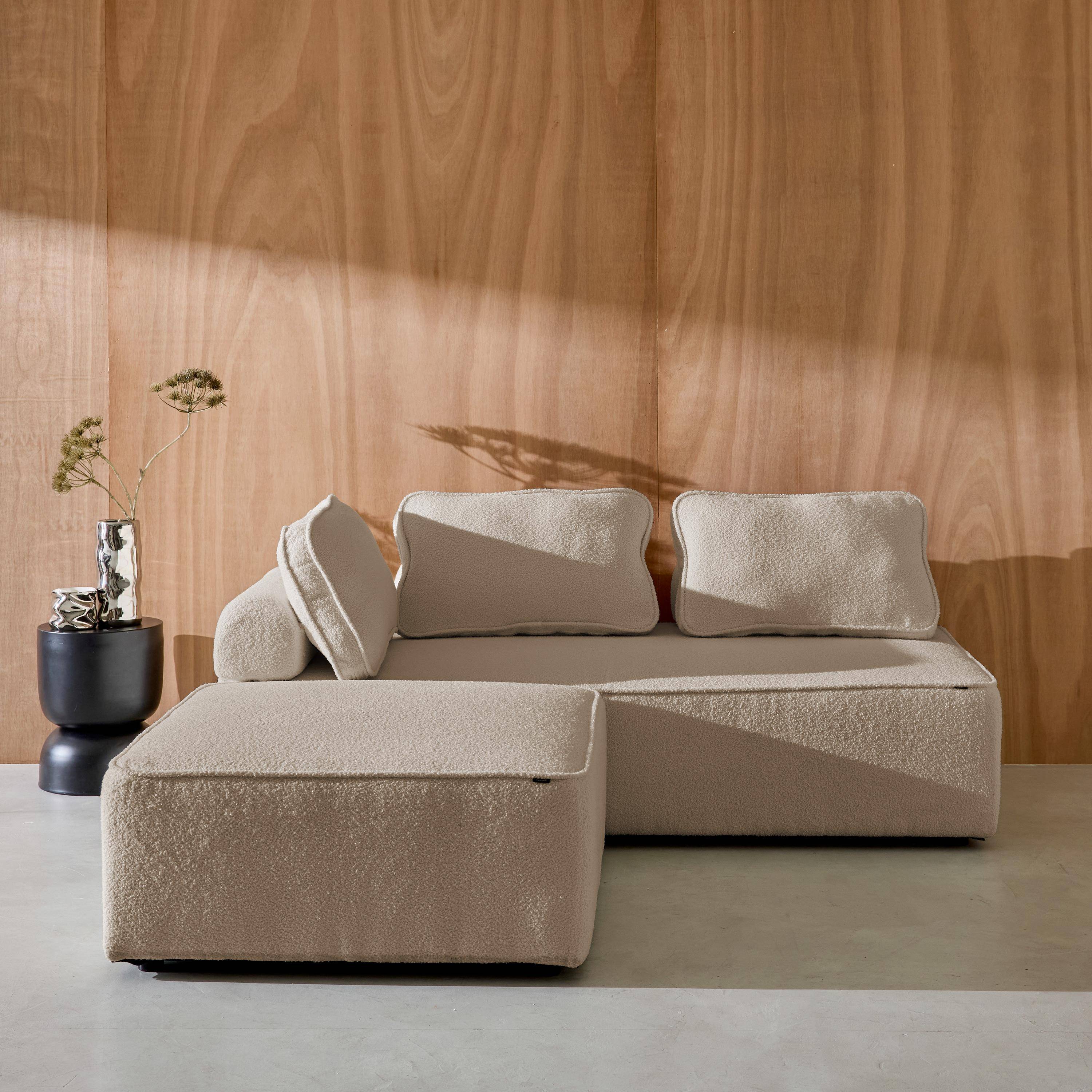 Sofá modular en tejido borreguito, 3 plazas, Bao, Beige, 180x90x74 cm Photo1