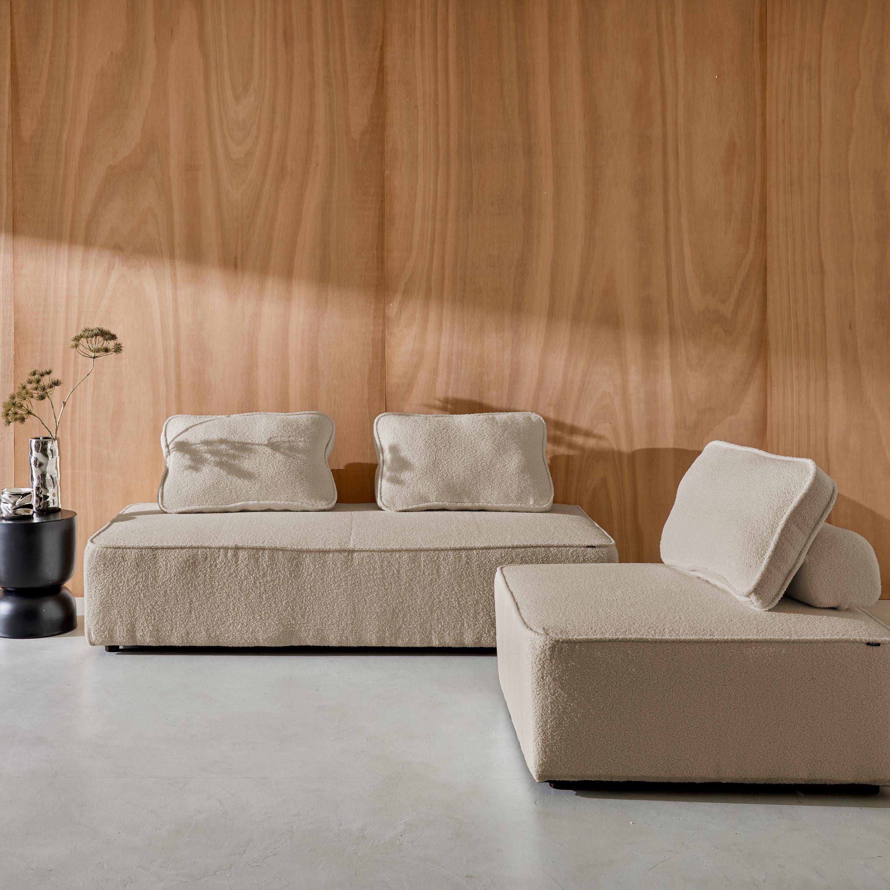 Sofá modular en tejido borreguito, 3 plazas, Bao, Beige, 180x90x74 cm,sweeek,Photo2
