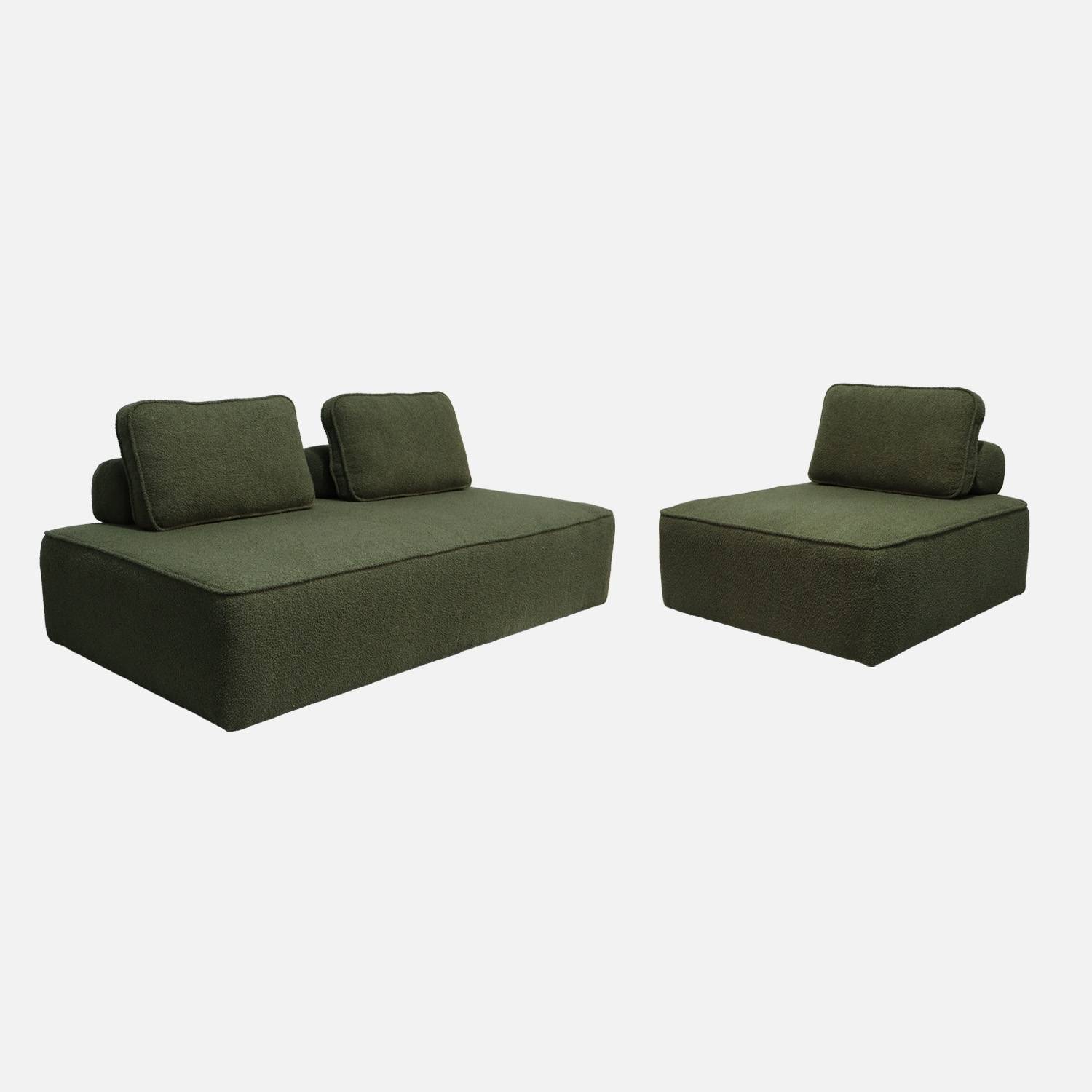 Ensemble chauffeuses 3 places bouclette kaki