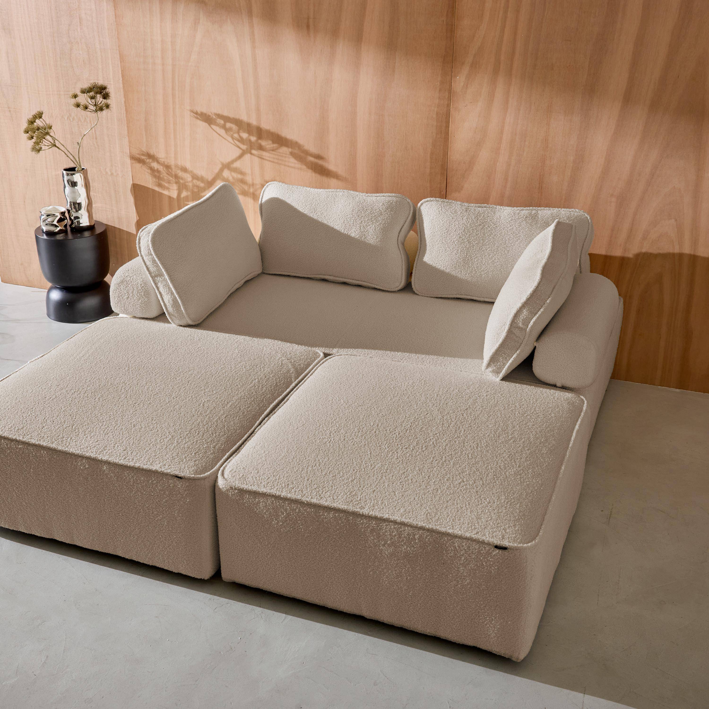 Sofá modular en tejido borreguito, 4 plazas, Bao, Beige, 180x90x74 cm,sweeek,Photo4