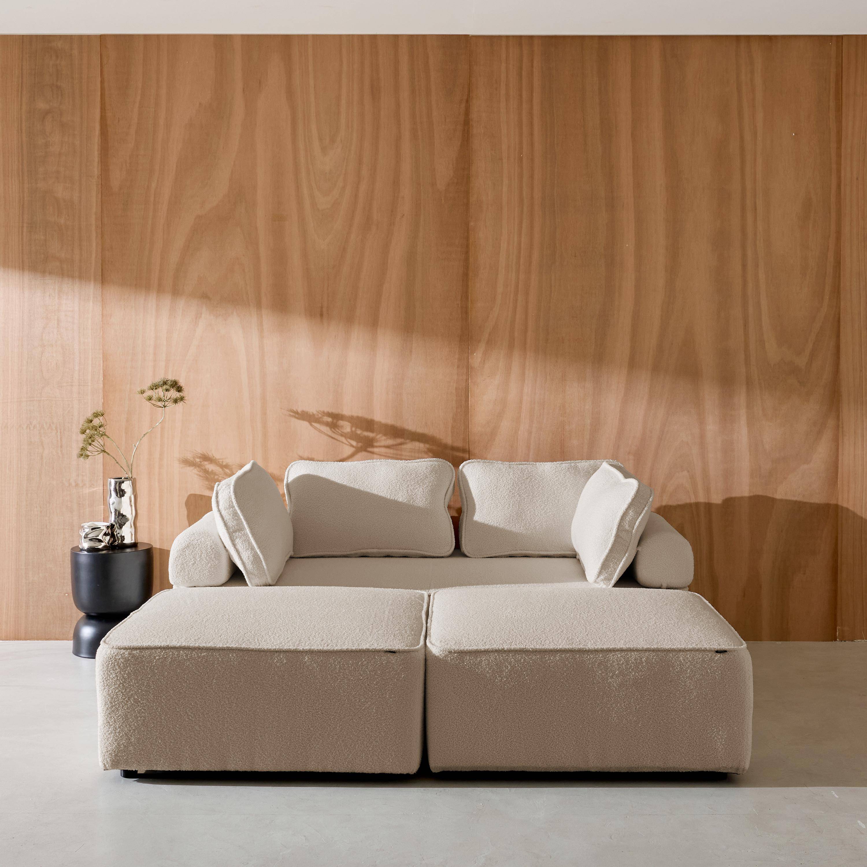 Sofá modular en tejido borreguito, 4 plazas, Bao, Beige, 180x90x74 cm,sweeek,Photo3