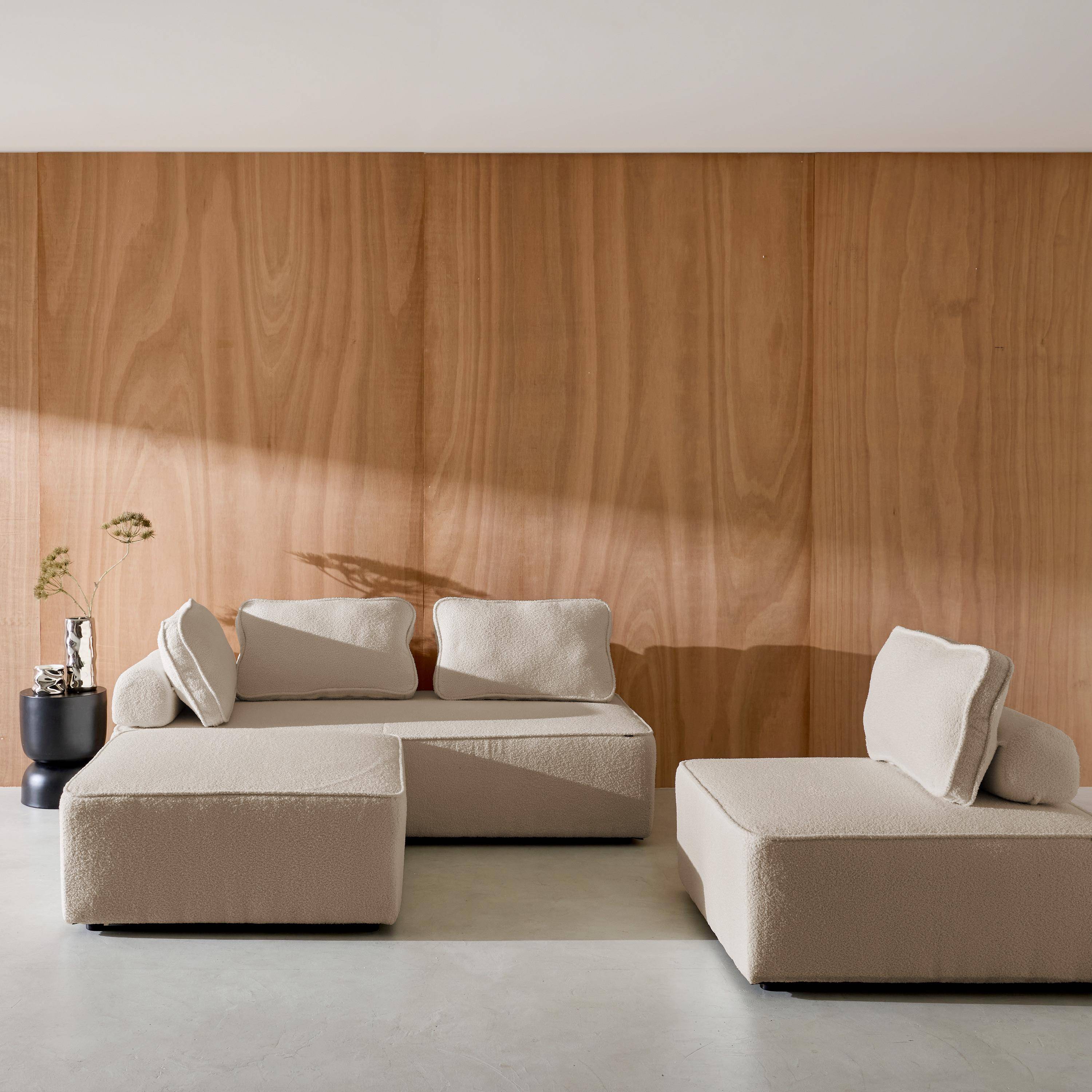 Sofá modular en tejido borreguito, 4 plazas, Bao, Beige, 180x90x74 cm Photo2