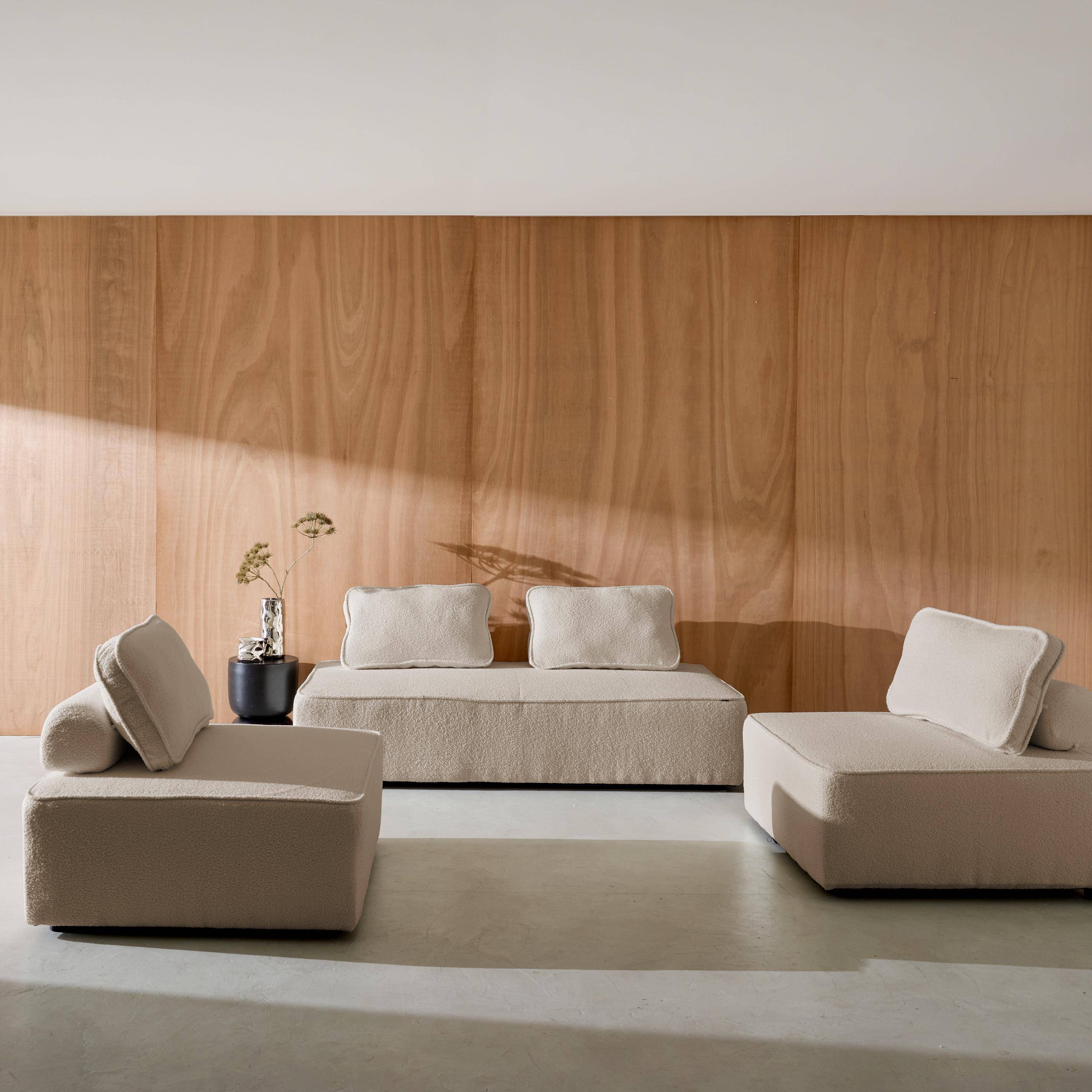 Sofá modular en tejido borreguito, 4 plazas, Bao, Beige, 180x90x74 cm,sweeek,Photo1