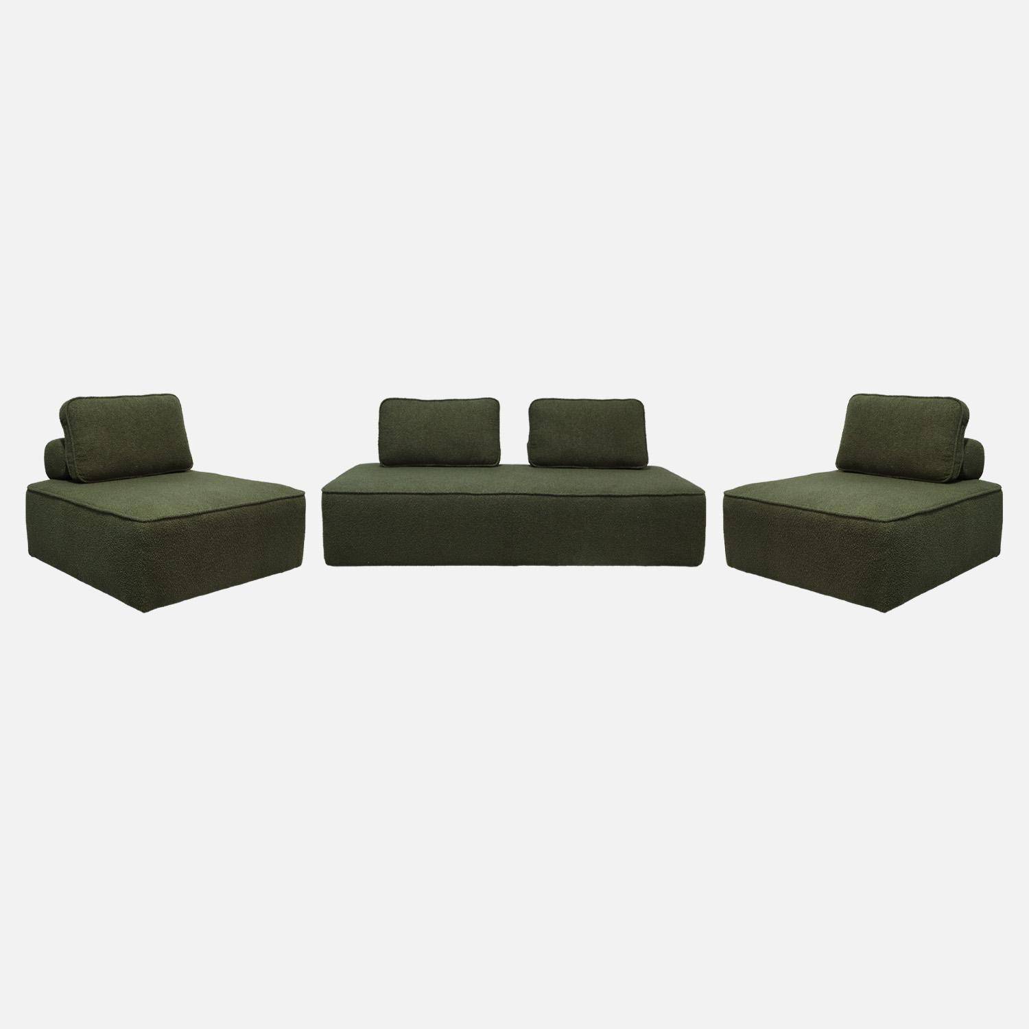 Sofá modular en tejido borreguito, 4 plazas, Bao, Verde kaki, 180x90x74 cm,sweeek,Photo1