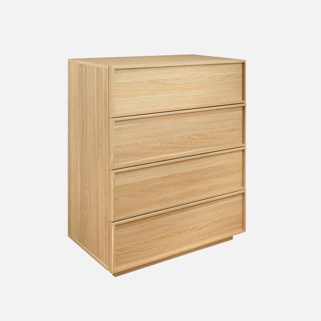Cómoda de almacenamiento con efecto madera, 4 cajones, Natural