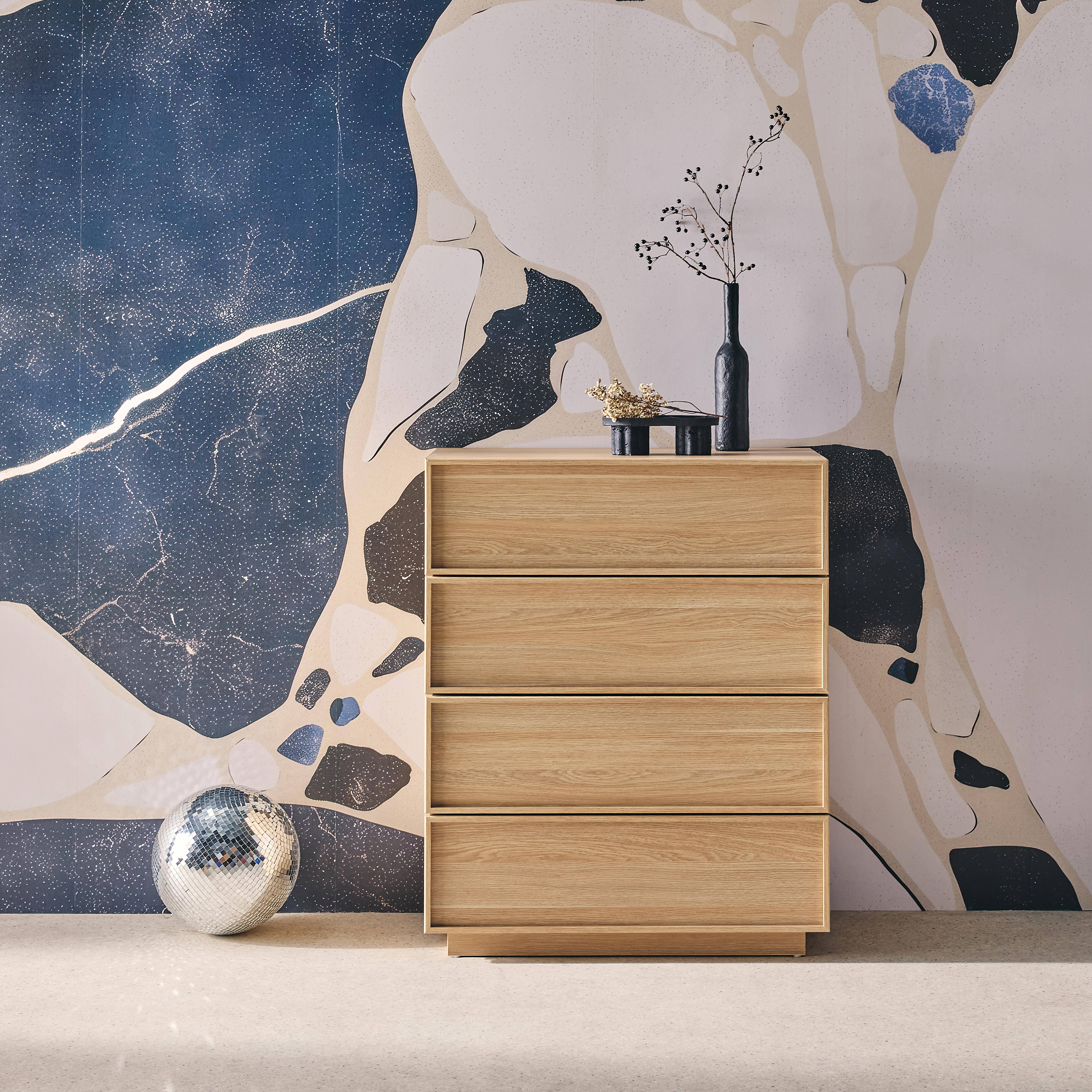 Ladekast houteffect 4 laden naturelkleurig L 80 x B 43 x H 98,5cm - Kuba Photo1