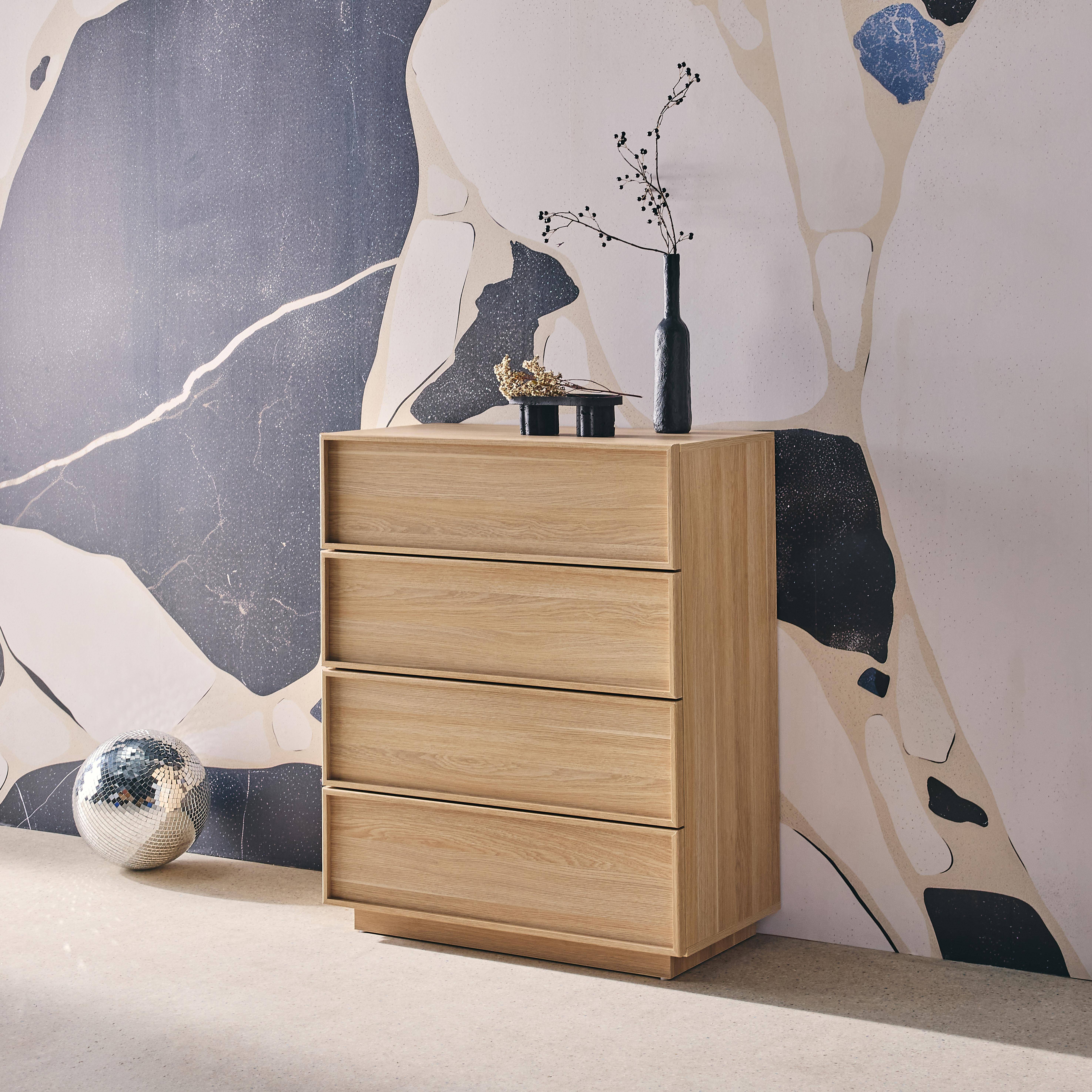 Ladekast houteffect 4 laden naturelkleurig L 80 x B 43 x H 98,5cm - Kuba Photo2