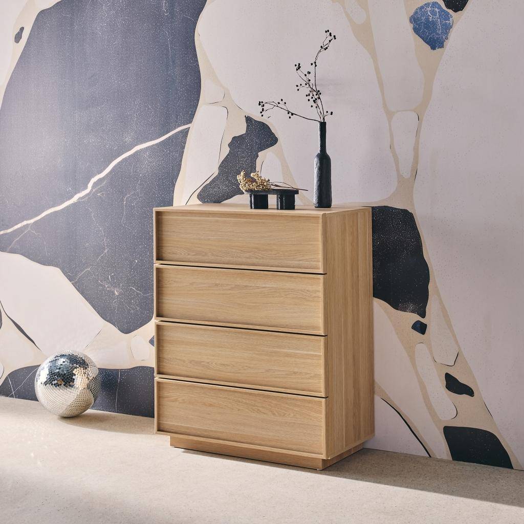 Commode de rangement effet bois naturel  4 tiroirs L 80 x P 43 x H 98,5cm - Kuba  Photo2