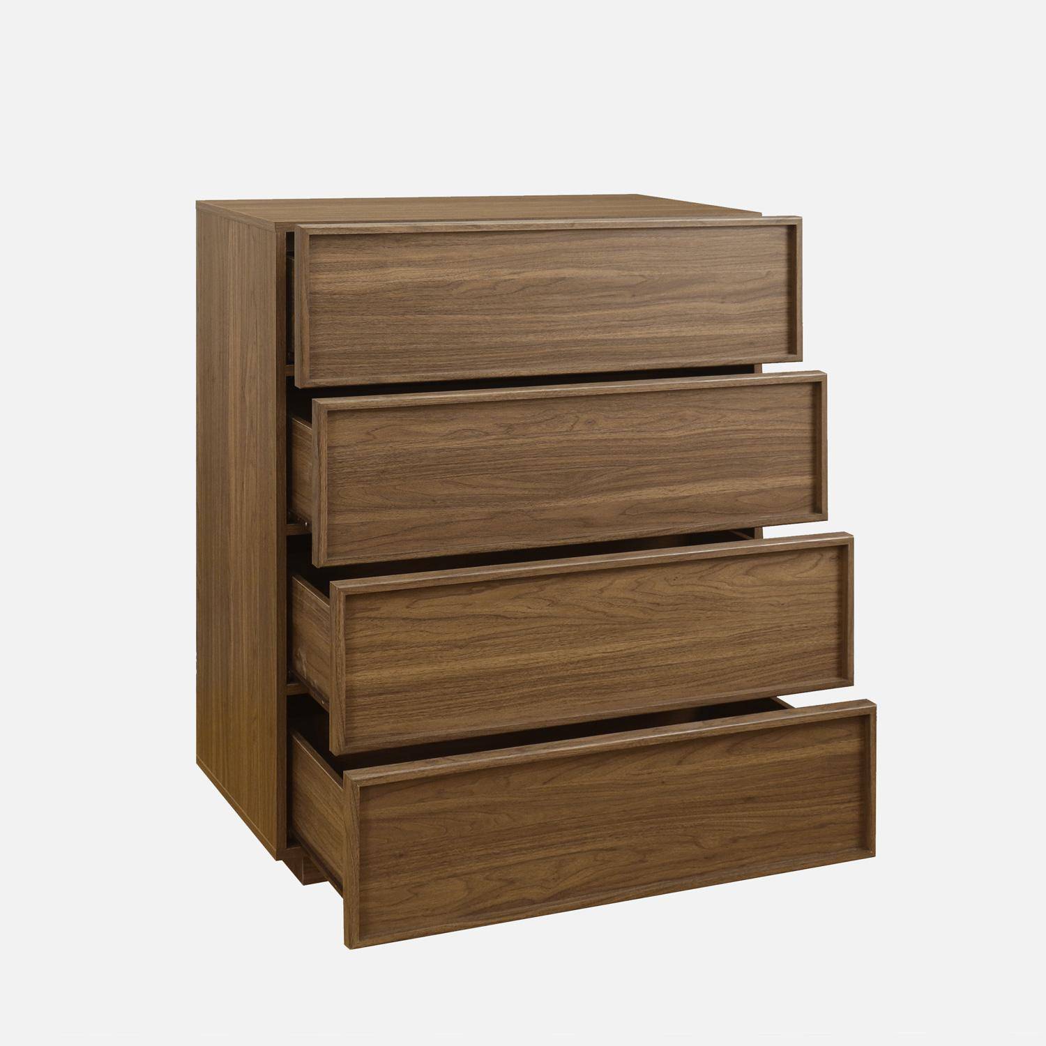 Cômoda de armazenamento efeito madeira 4 gavetas, Kuba, Madeira de nogueira, 80x43x98.5 cm,sweeek,Photo7