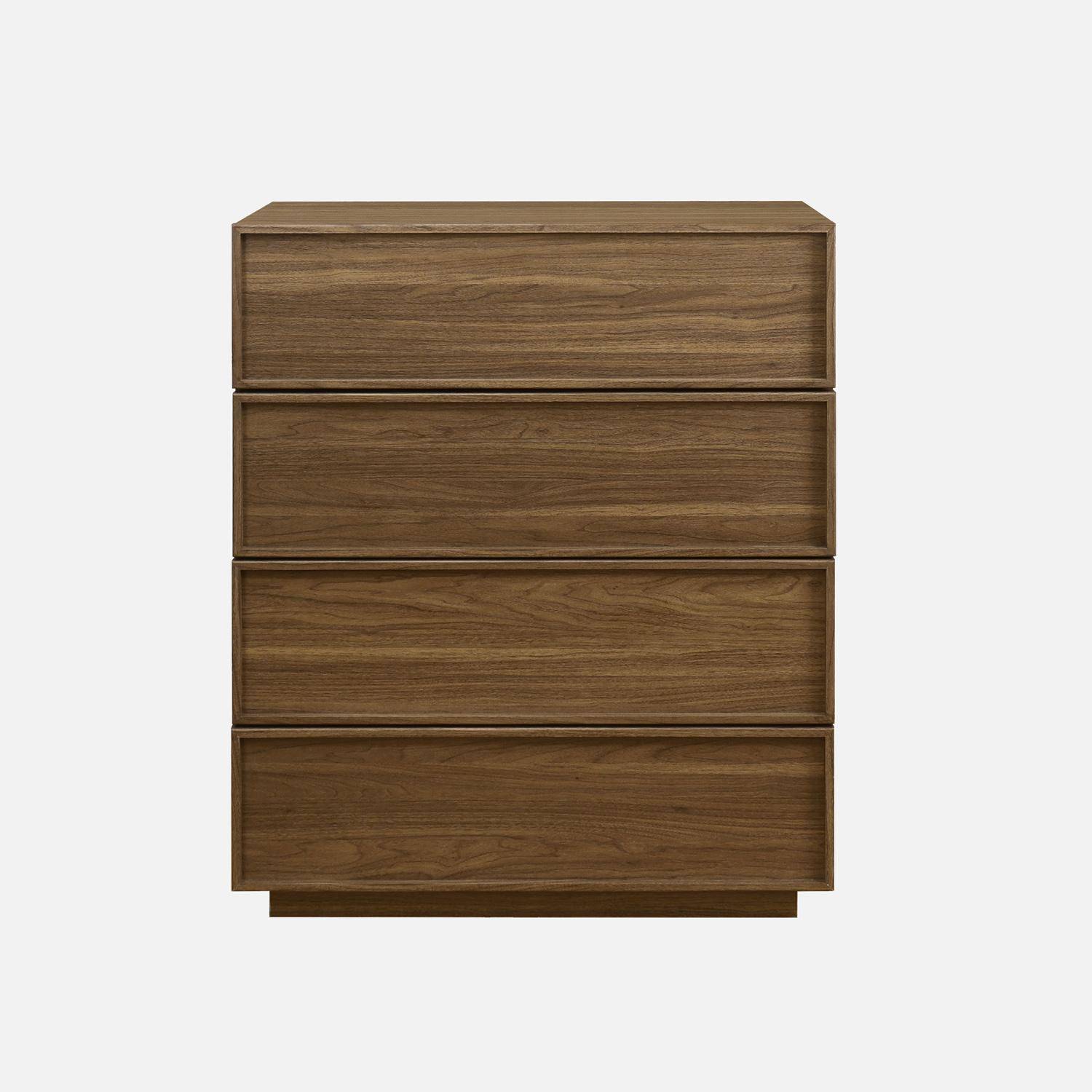 Commode de rangement effet bois noyer 4 tiroirs L 80 x P 43 x H 98,5cm - Kuba  Photo2