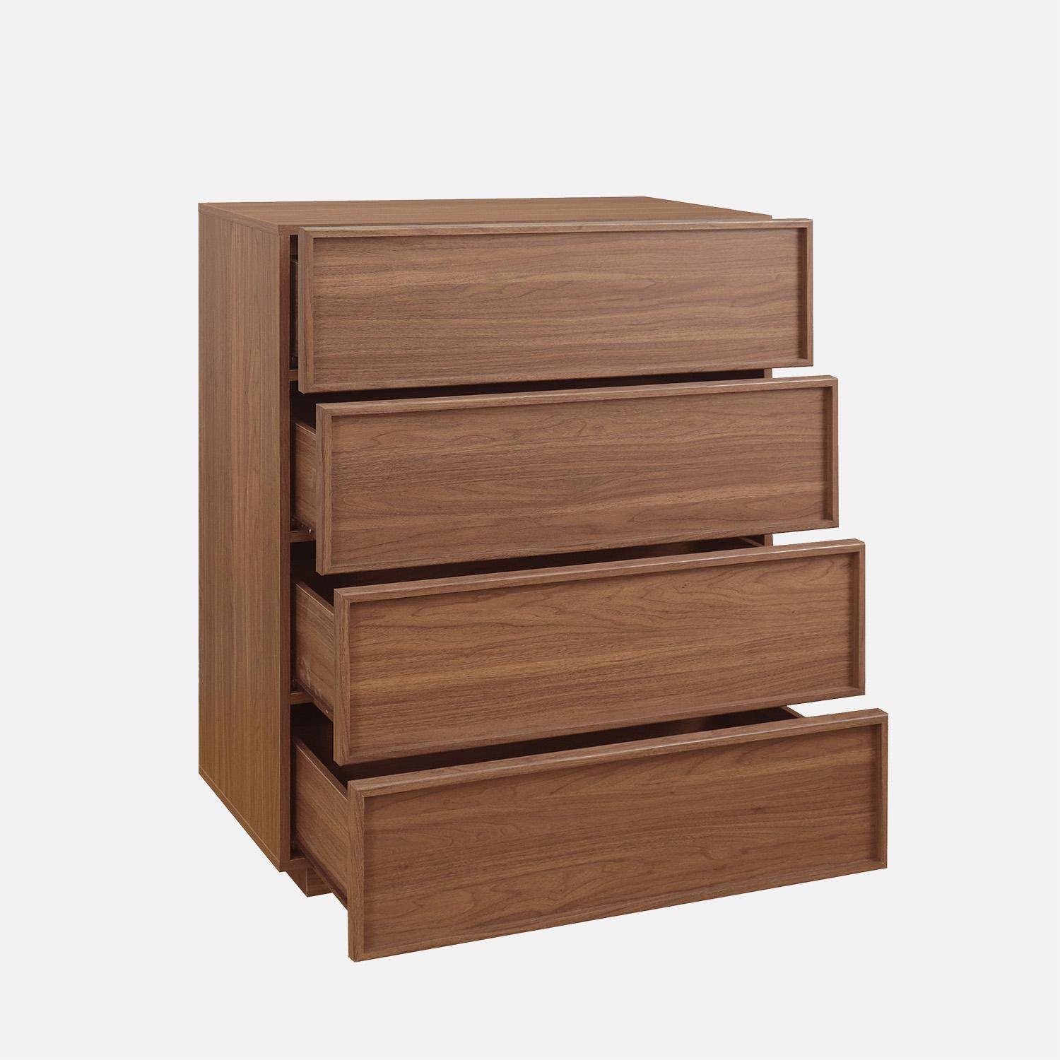 4-drawer walnut wood-effect storage chest W 80 x D 43 x H 98.5cm - Kuba | sweeek,sweeek,Photo8