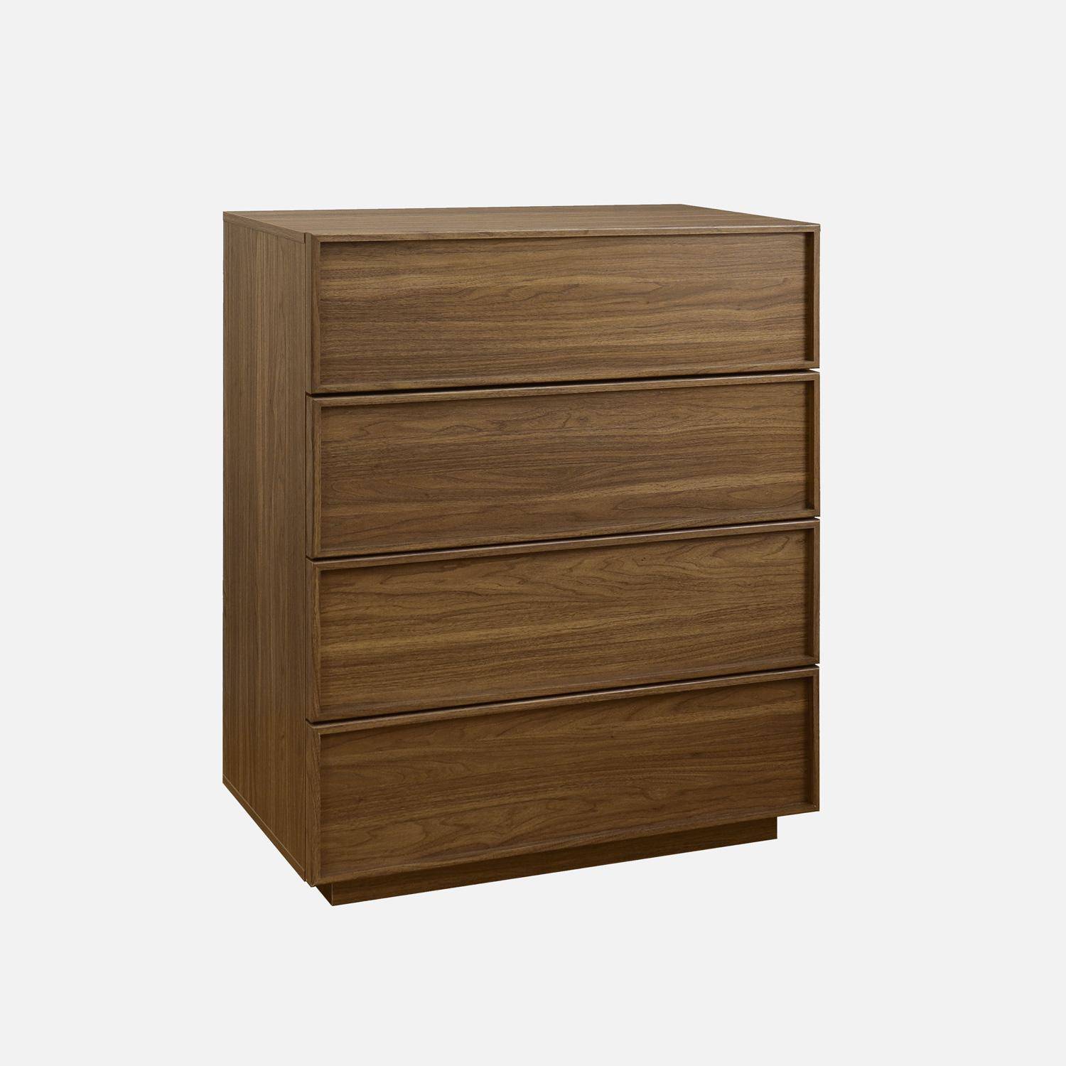Commode de rangement effet bois noyer 4 tiroirs L 80 x P 43 x H 98,5cm - Kuba  Photo1