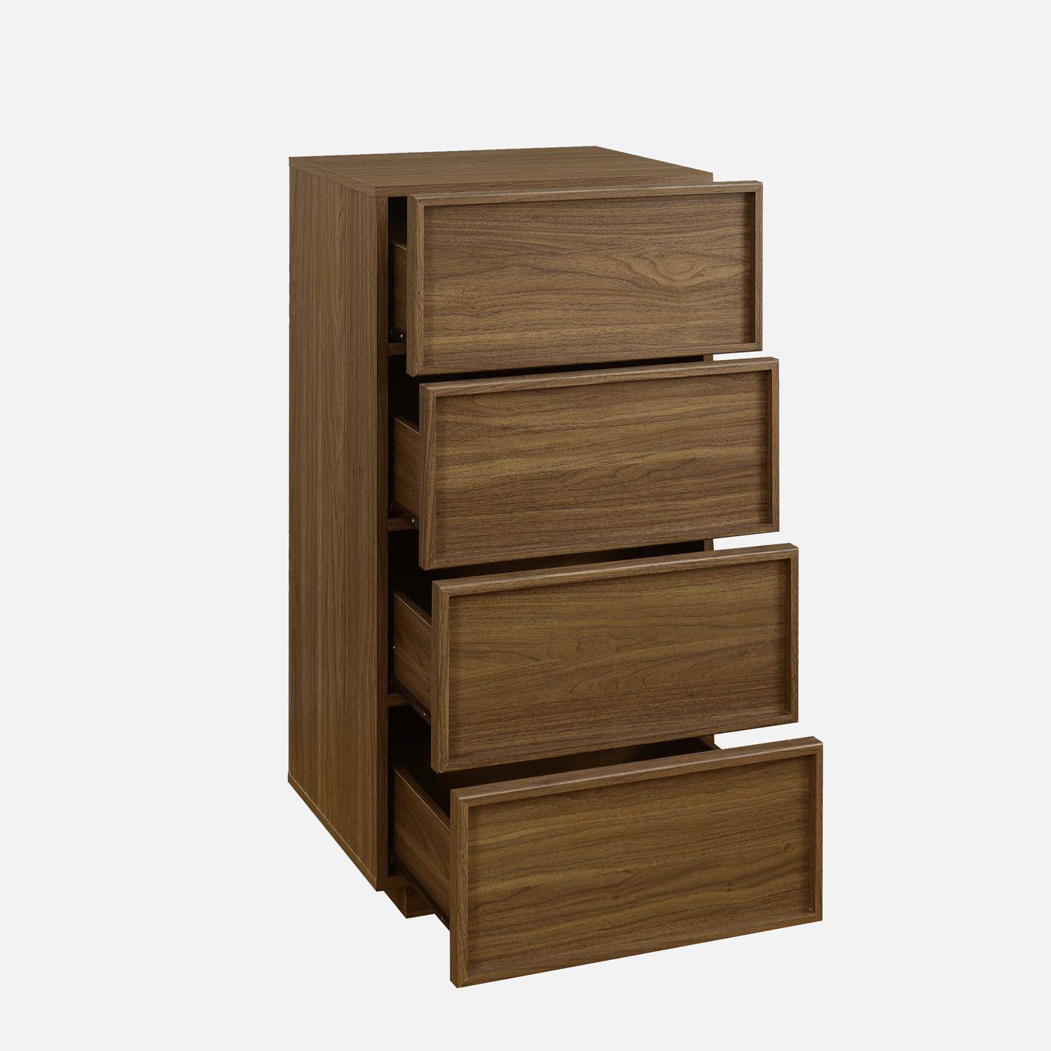 Commode chiffonnier noyer 4 tiroirs effet bois - L 48 x P 43 x H 98,5cm - Kuba,sweeek,Photo3