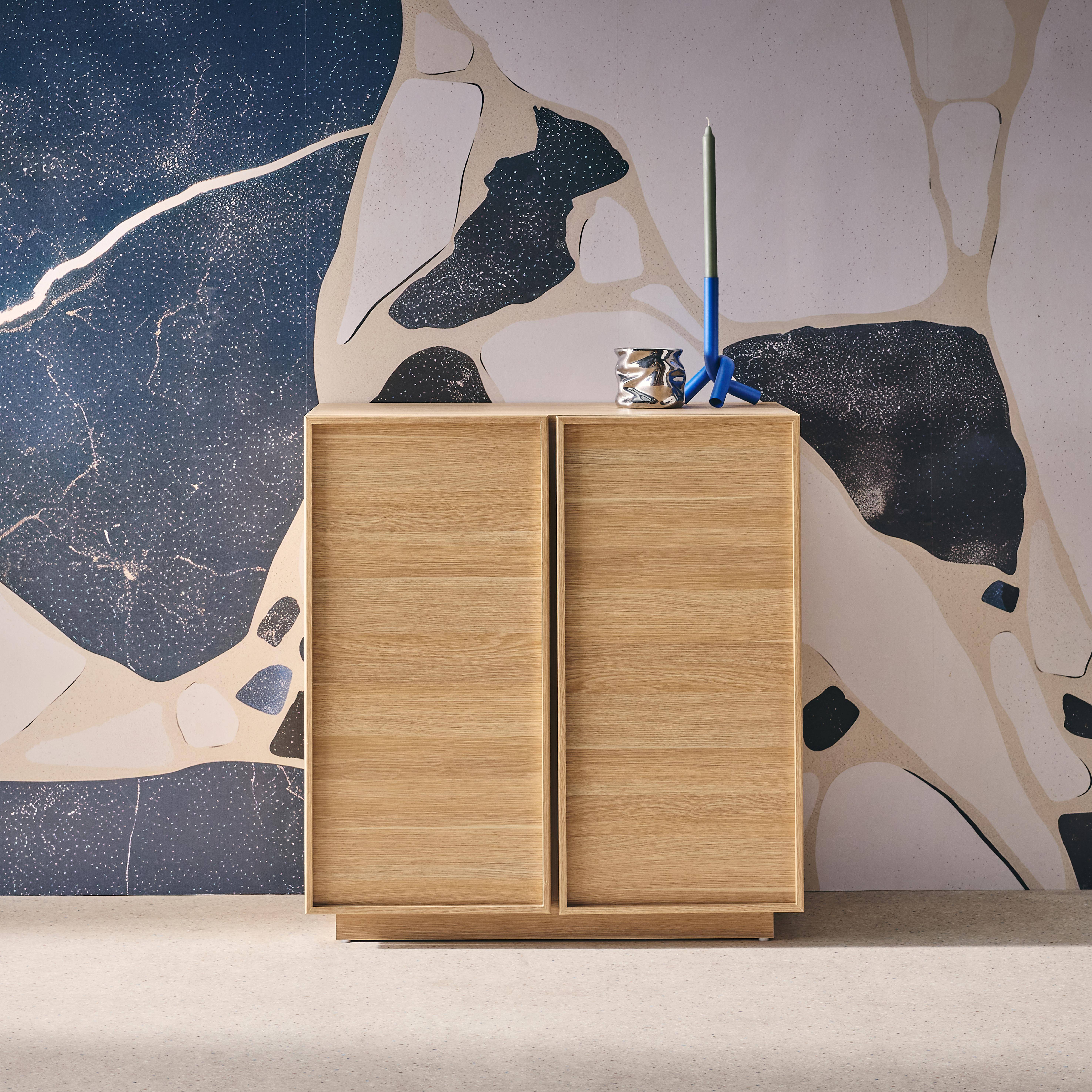 Anrichte Holzlook 2 Türen 80 cm 4 Fächer naturfarben B 80 x T 43 x H 85 cm - Kuba Photo1