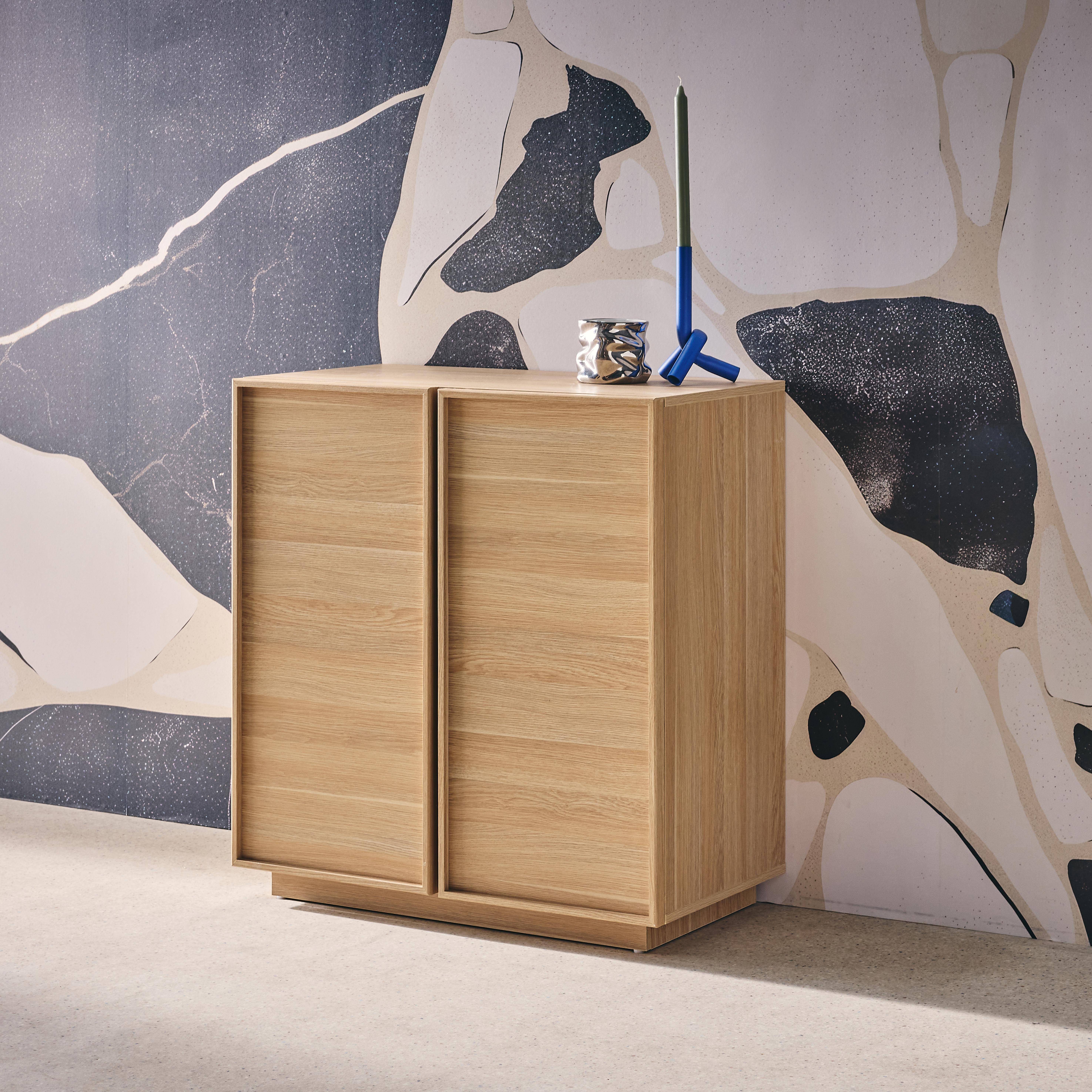 Anrichte Holzlook 2 Türen 80 cm 4 Fächer naturfarben B 80 x T 43 x H 85 cm - Kuba,sweeek,Photo2