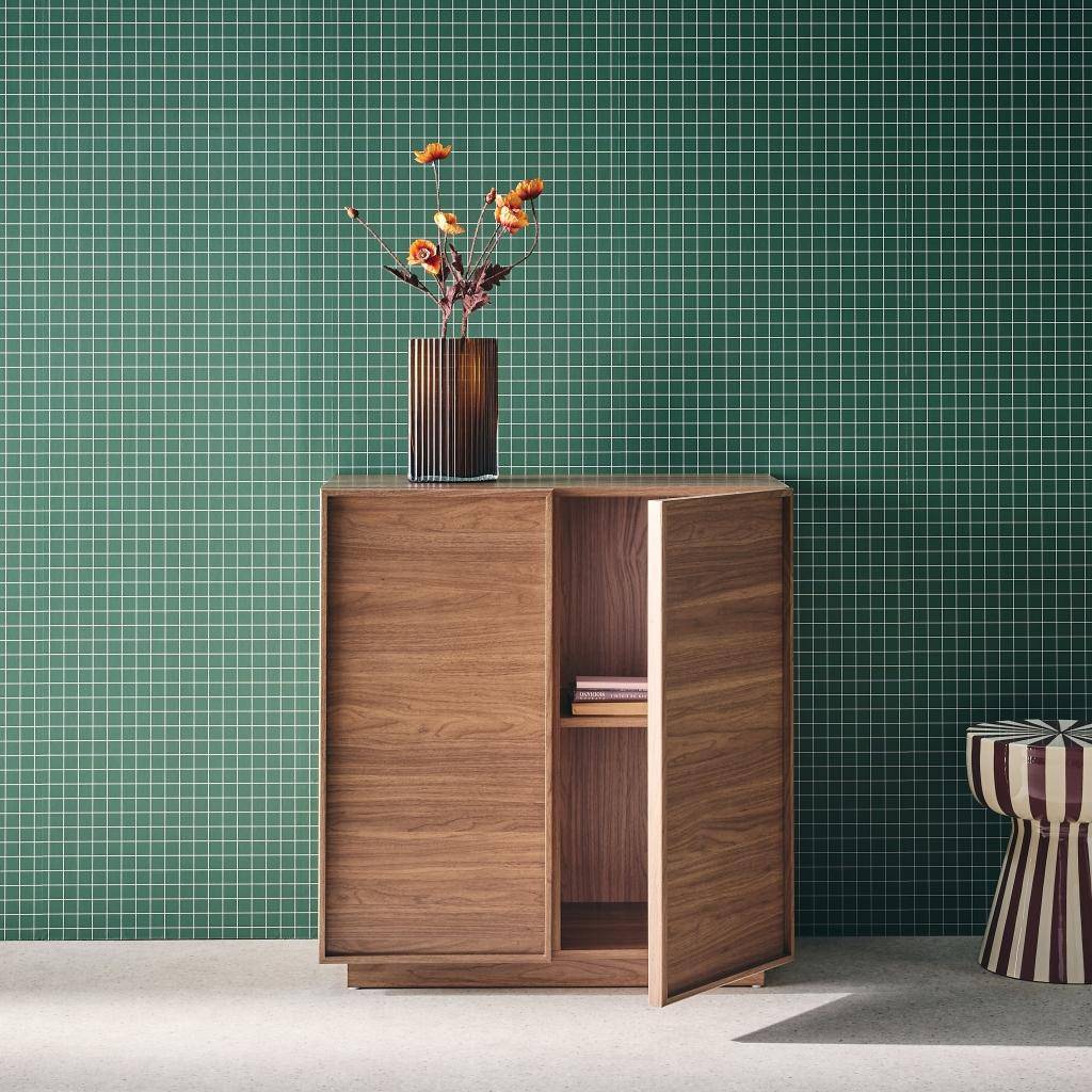 2-door walnut wood-effect sideboard with 4 compartments L 80 x P 43 x H 85cm - Kuba | sweeek,sweeek,Photo2