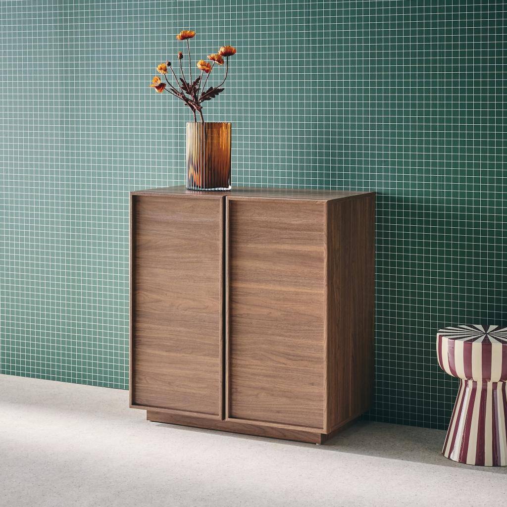 2-door walnut wood-effect sideboard with 4 compartments L 80 x P 43 x H 85cm - Kuba | sweeek Photo3