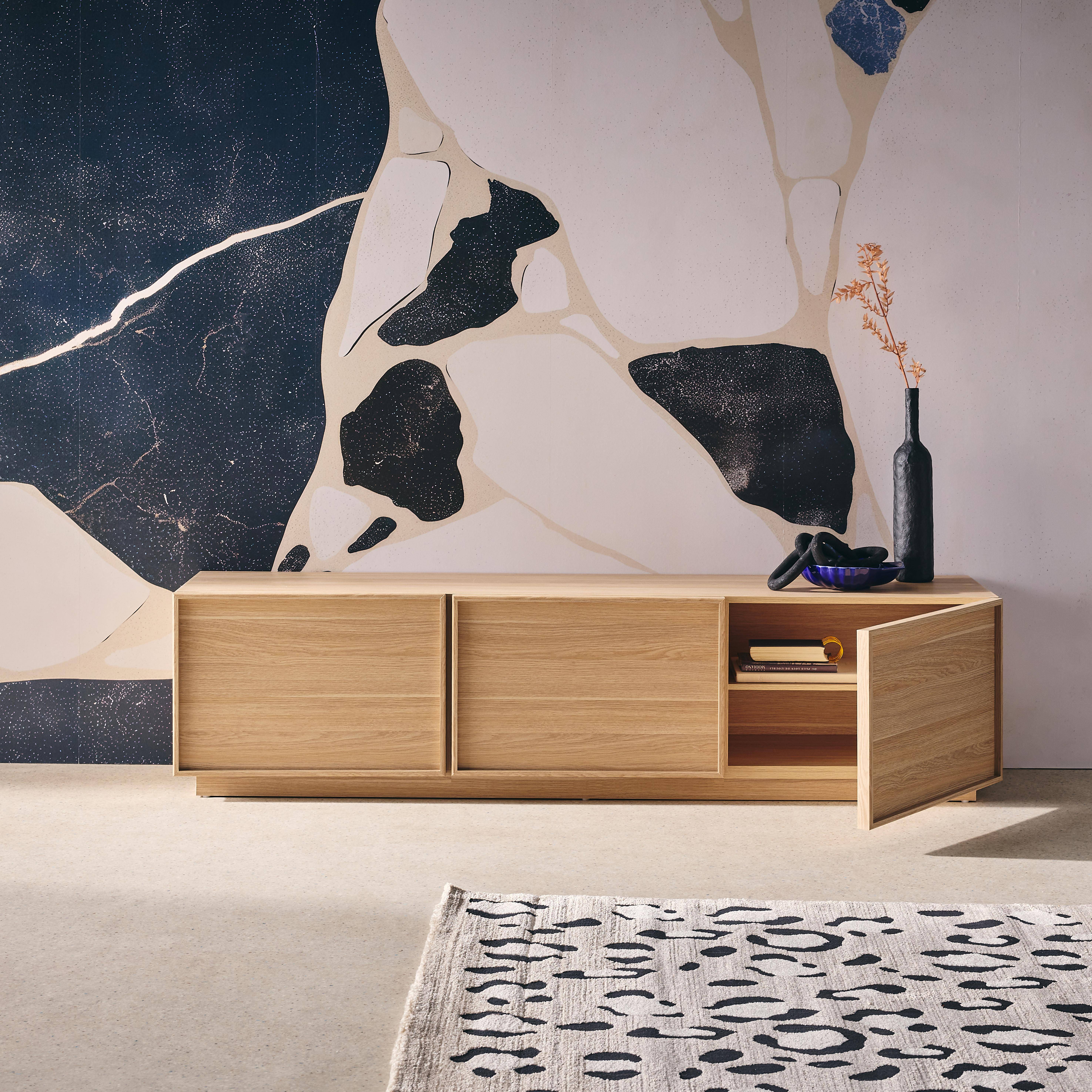 Mobile TV decorazione legno 3 ante 140cm, Kuba, Marrone naturale, 140x43x45 cm,sweeek,Photo2