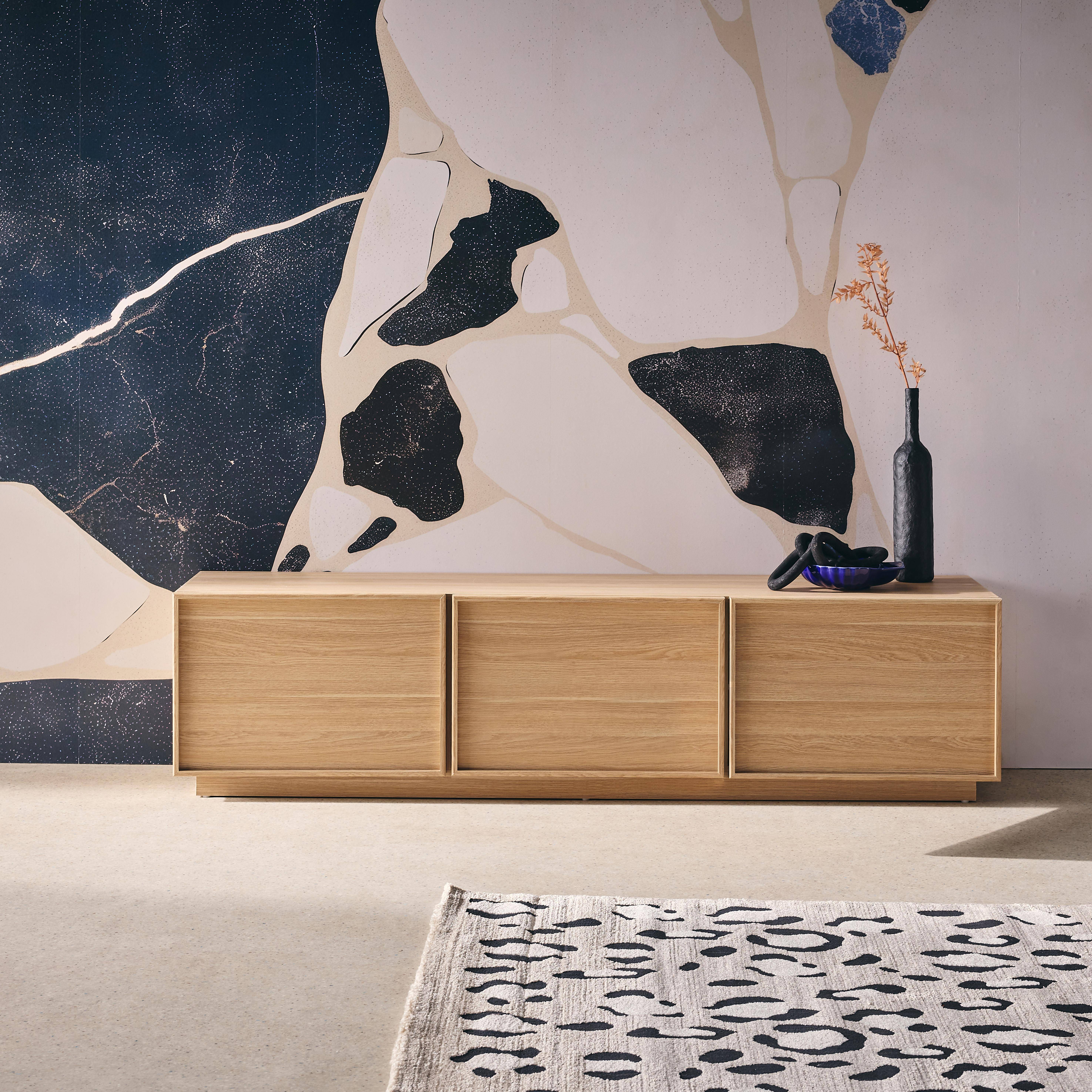 Mobile TV decorazione legno 3 ante 140cm, Kuba, Marrone naturale, 140x43x45 cm,sweeek,Photo1