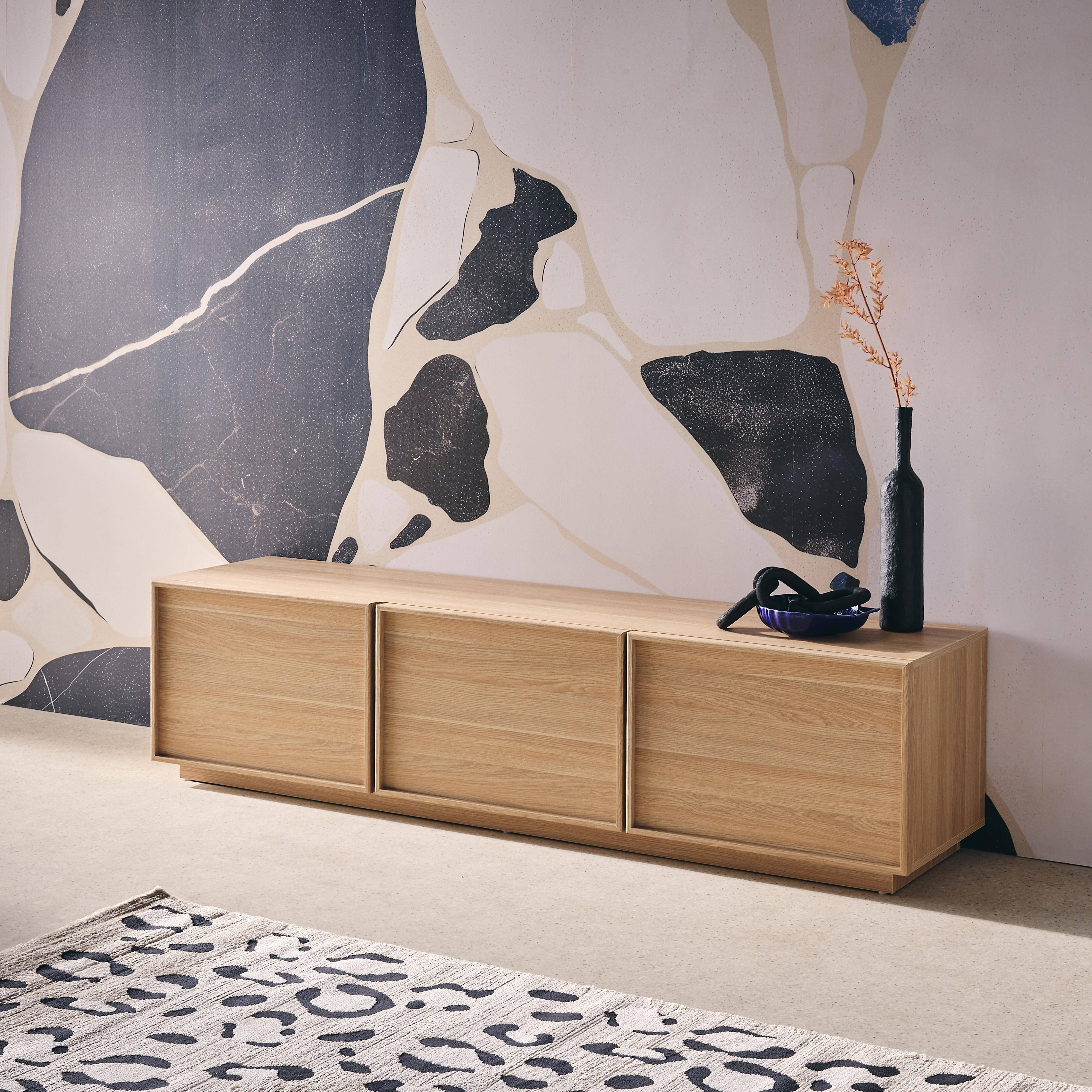 Mobile TV decorazione legno 3 ante 140cm, Kuba, Marrone naturale, 140x43x45 cm Photo3