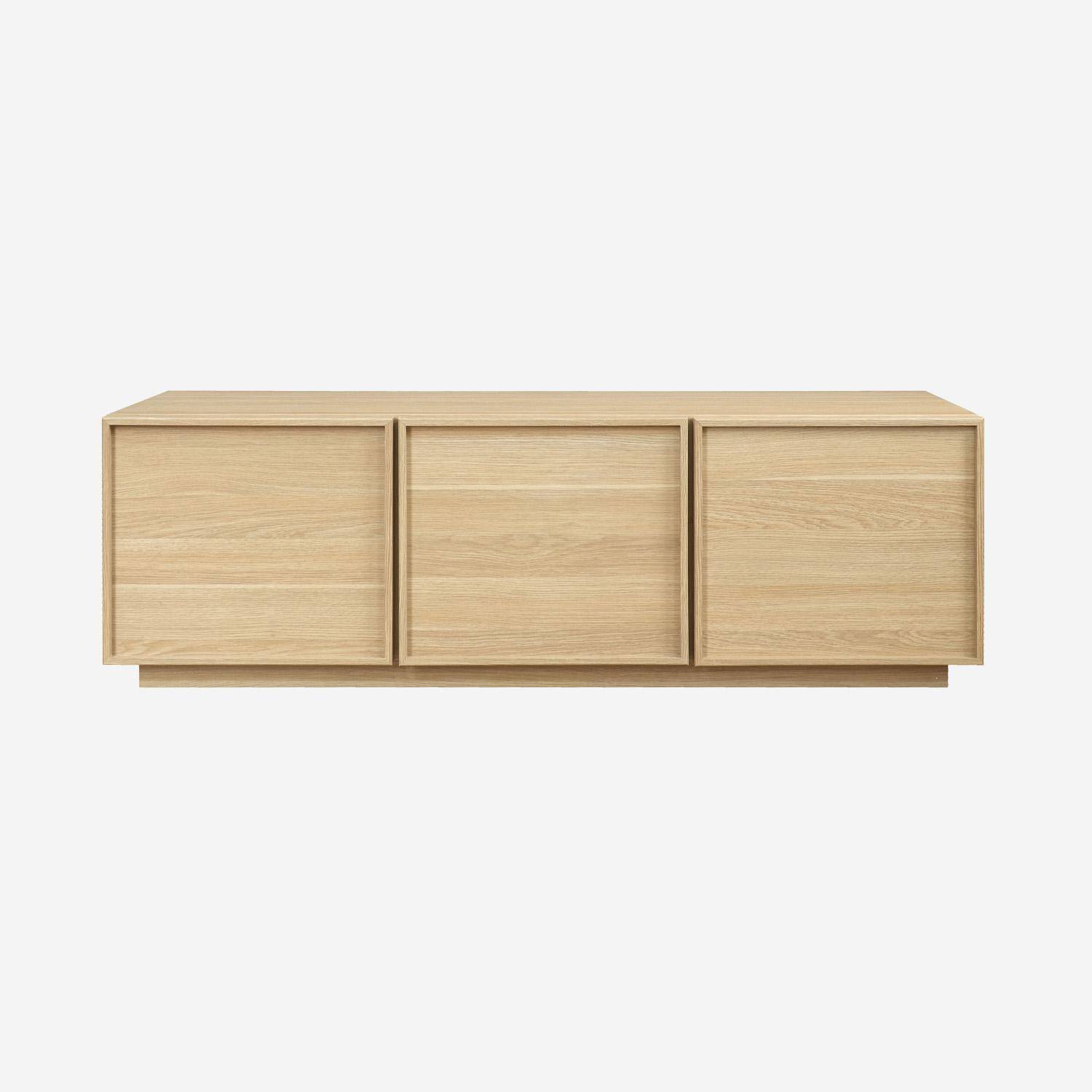 Meuble TV décor bois naturel 3 portes L 140 x P 43 x H 45cm - Kuba Photo2