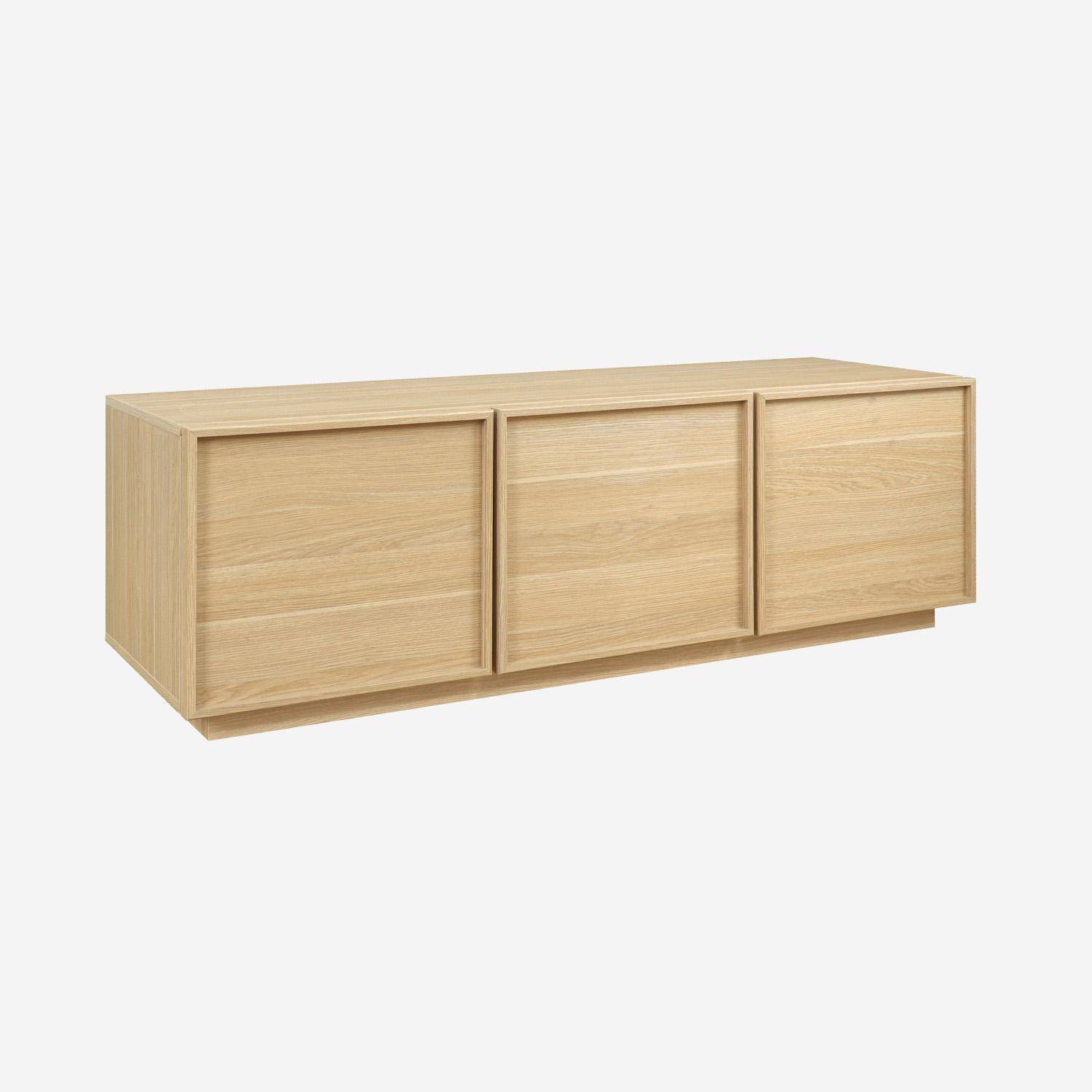 Meuble TV décor bois naturel 3 portes L 140 x P 43 x H 45cm - Kuba Photo1