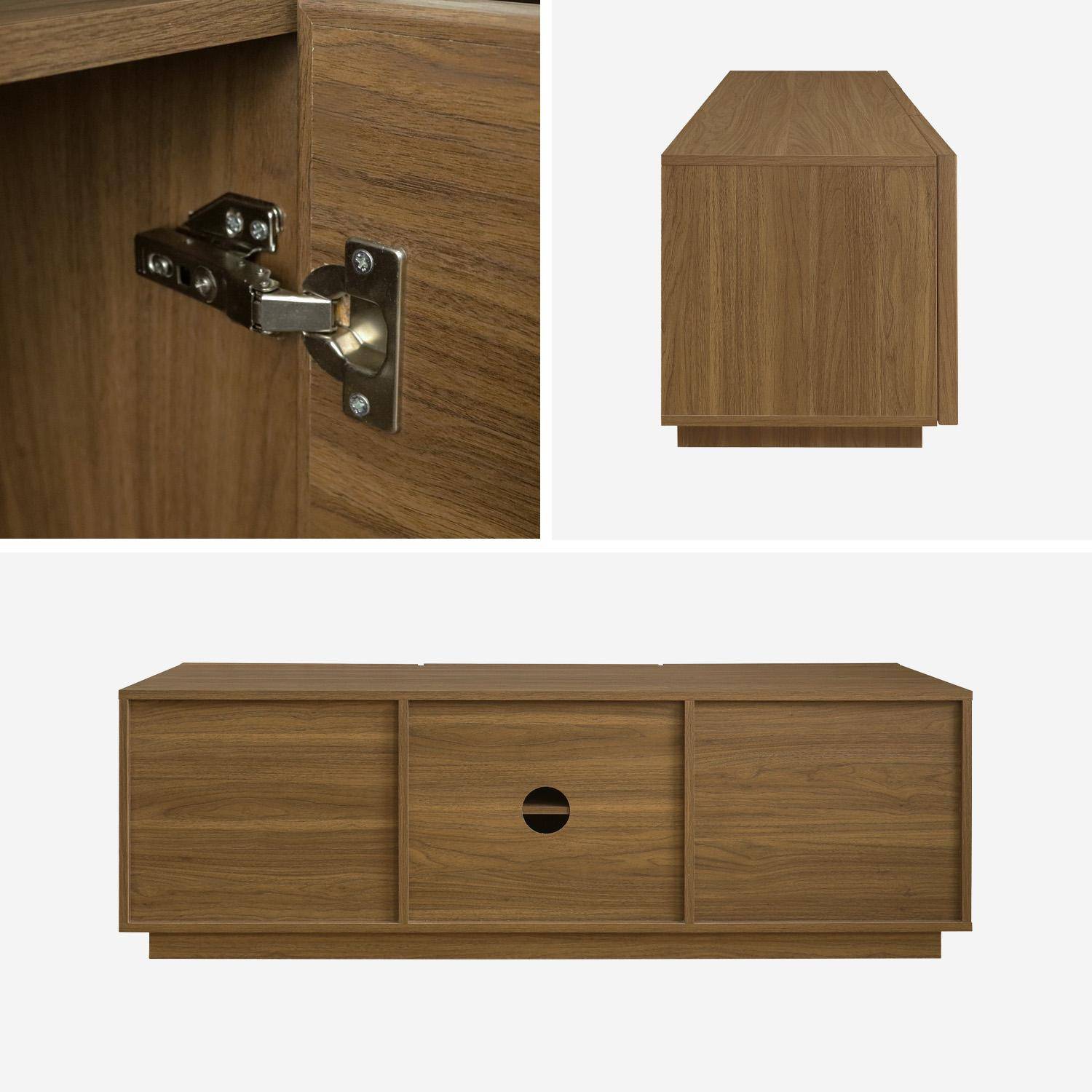 Meuble TV décor bois noyer 3 portes L 140 x P 43 x H 45cm - Kuba Photo4