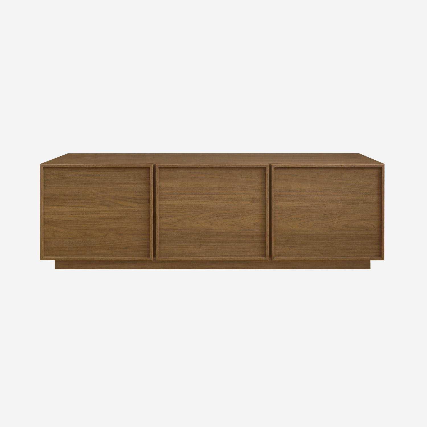 Meuble TV décor bois noyer 3 portes L 140 x P 43 x H 45cm - Kuba Photo2