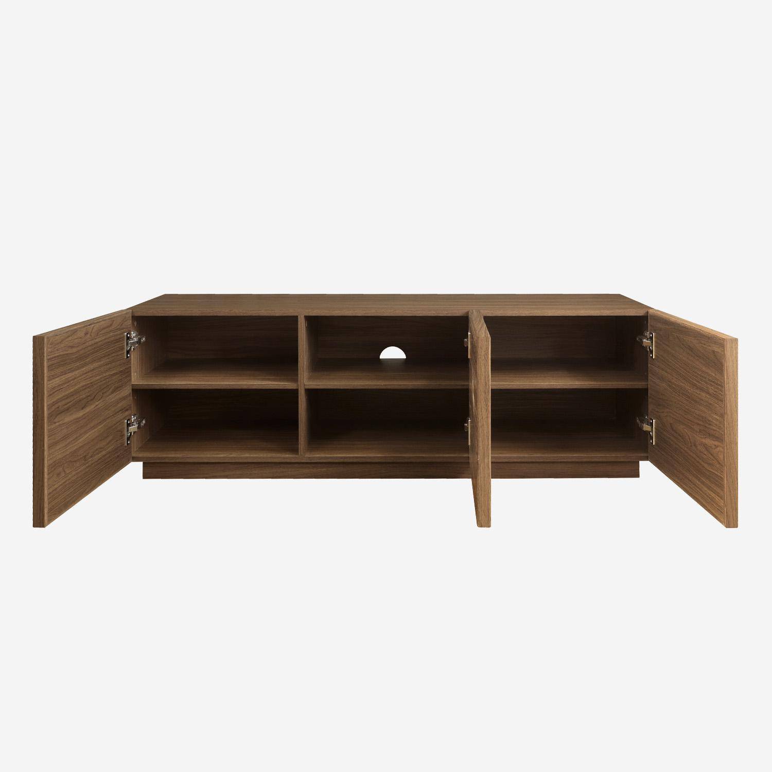 Meuble TV décor bois noyer 3 portes L 140 x P 43 x H 45cm - Kuba Photo3