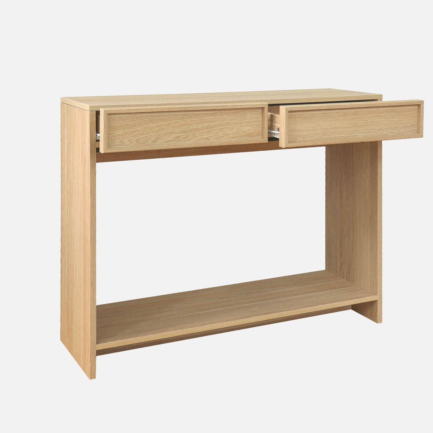 Console effet bois naturel 2 tiroirs et étagère - L 100 x P 33 x H 78cm - Kuba Photo4