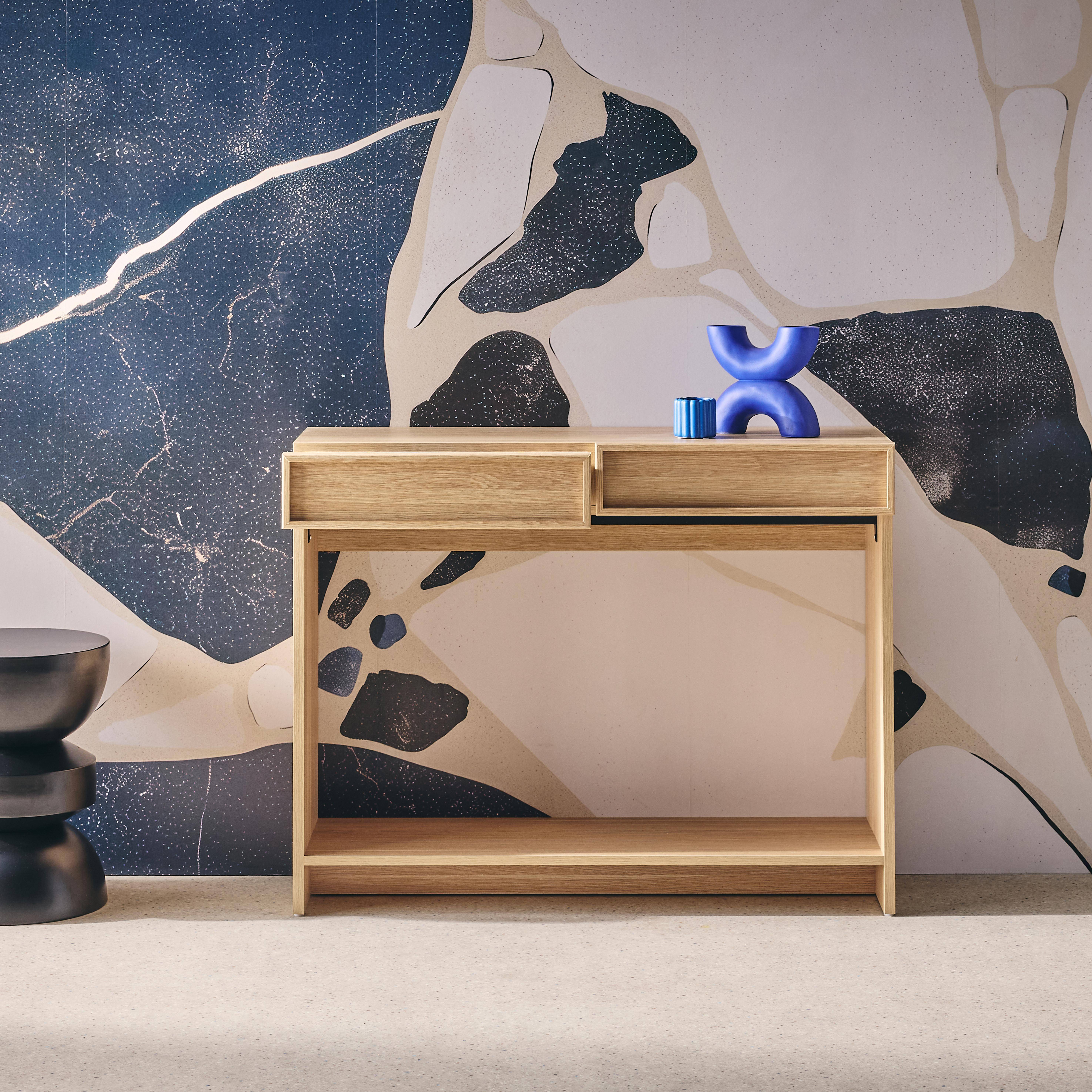 Consola efecto madera con 2 cajones y estante, 100cm, Kuba, Natural, 100x33x78 cm Photo1