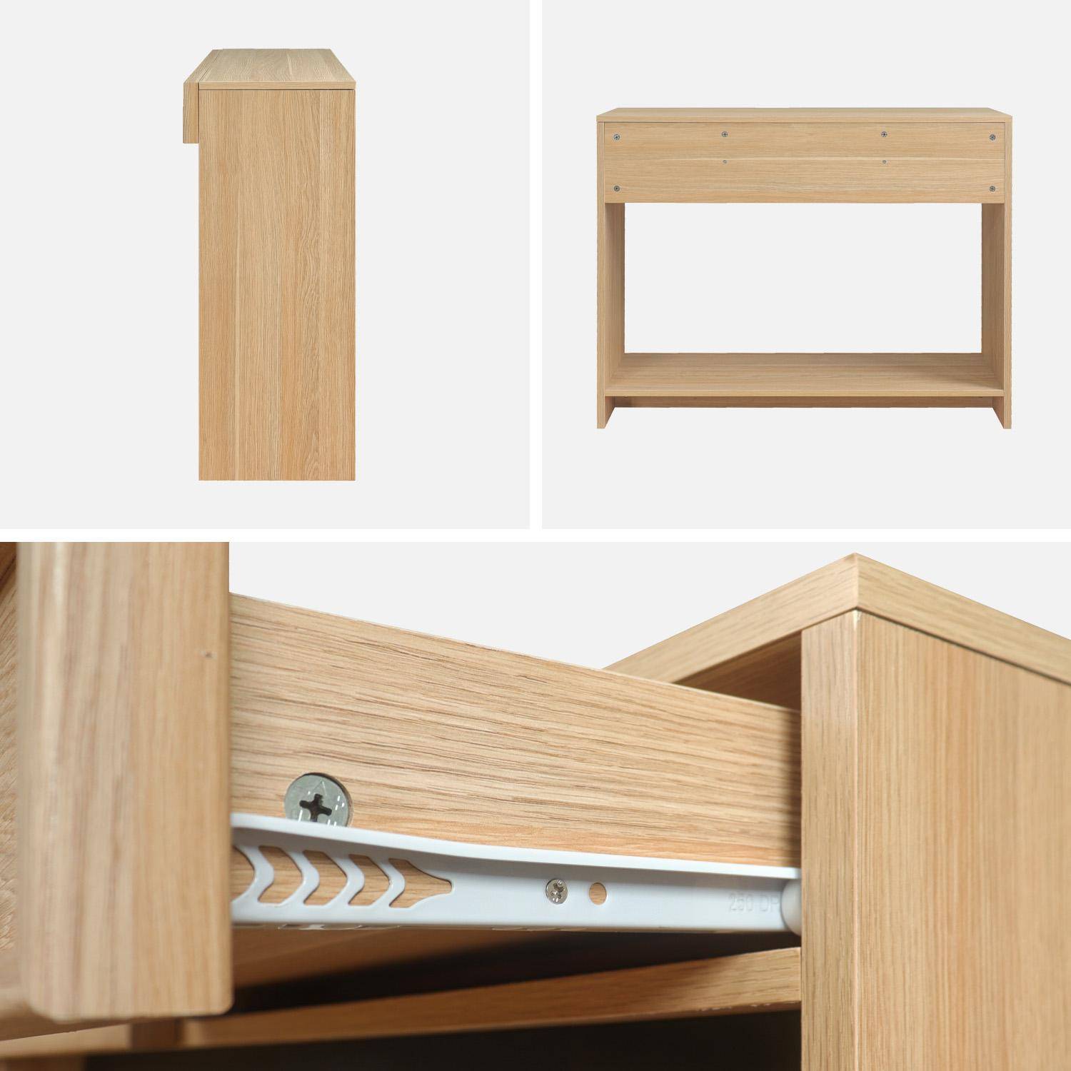 Console effet bois naturel 2 tiroirs et étagère - L 100 x P 33 x H 78cm - Kuba Photo3
